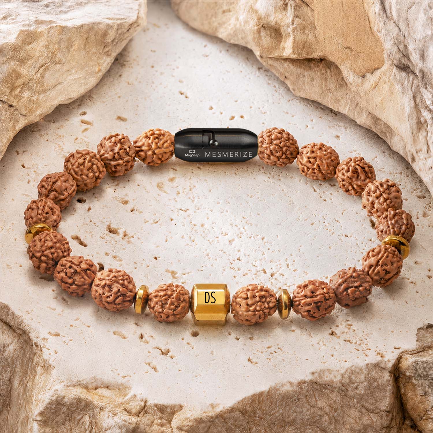 Personalised Natural Stone Jewellery Spiritual Rudraksh Natural Stone Bracelet with Magsnap