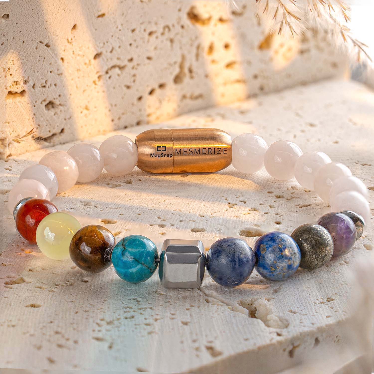 Non-Personalised Solace Rose Quartz 9 Chakra Natural Stone Bracelet with Magsnap 2