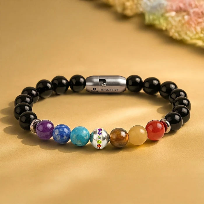 925 Sterling Silver Balance 7 chakra Natural Stone Bracelet With MagSnap2
