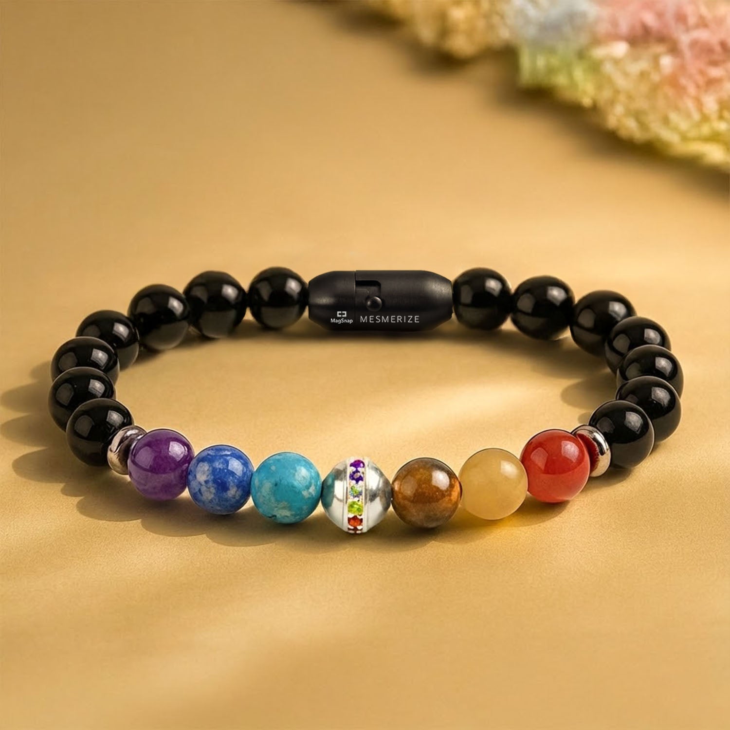 925 Sterling Silver Balance 7 chakra Natural Stone Bracelet With MagSnap2