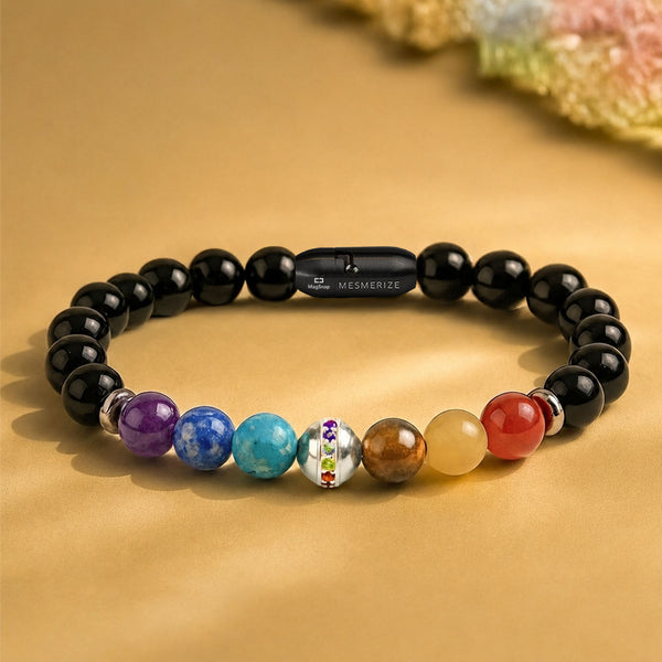 925 Sterling Silver Balance 7 chakra Natural Stone Bracelet With MagSnap2