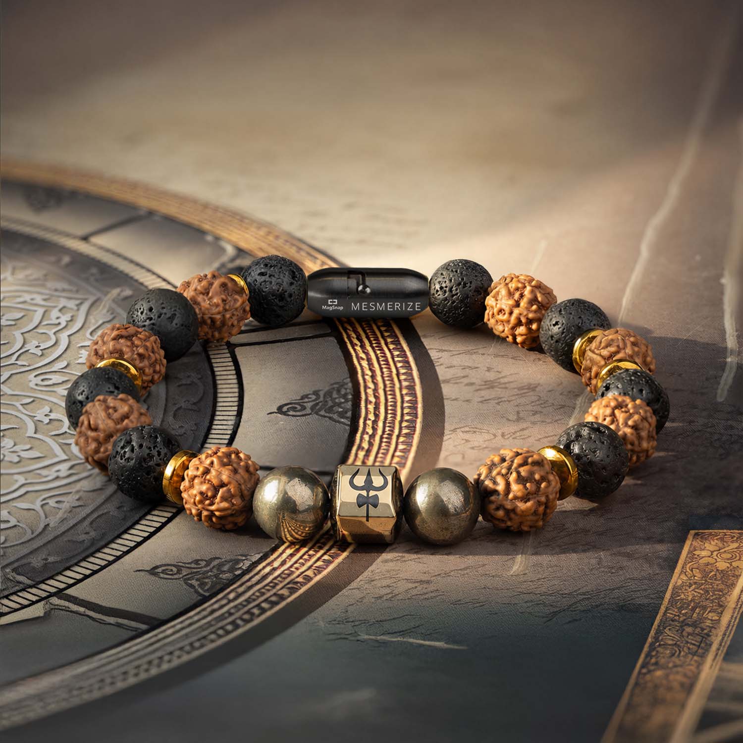 Spiritual Rudraksh Pyrite Trishul Bracelet with Magsnap