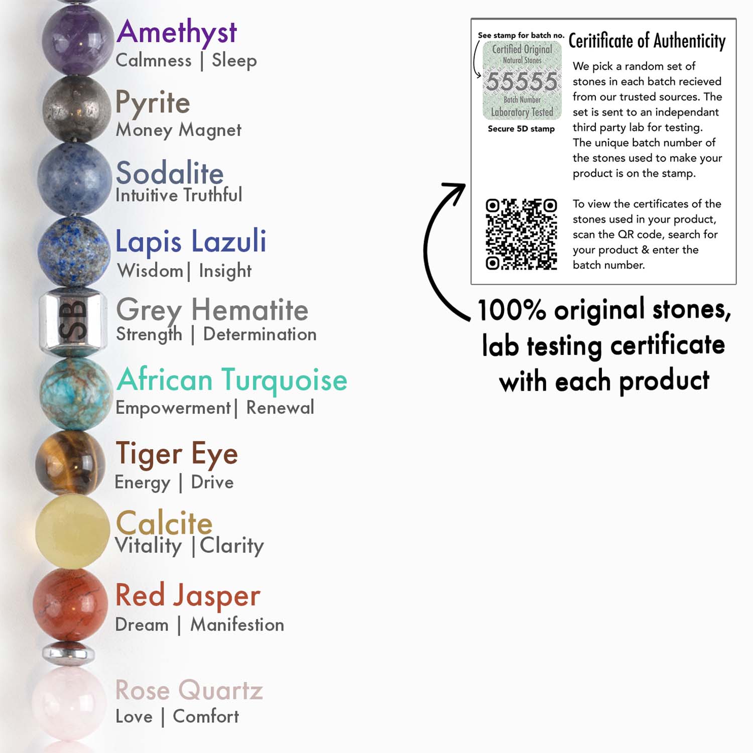 Personalised Solace Rose Quartz 9 Chakra Natural Stone Elastic Bracelet