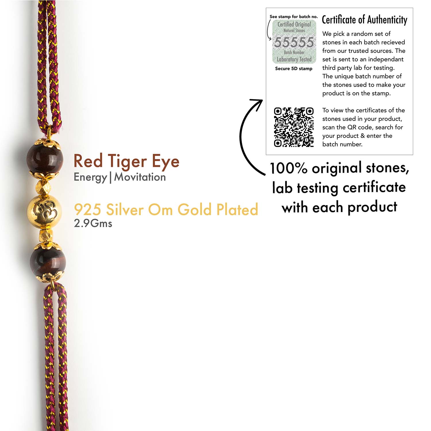 925 Sterling Silver Spiritual Om Natural Stone Rakhi