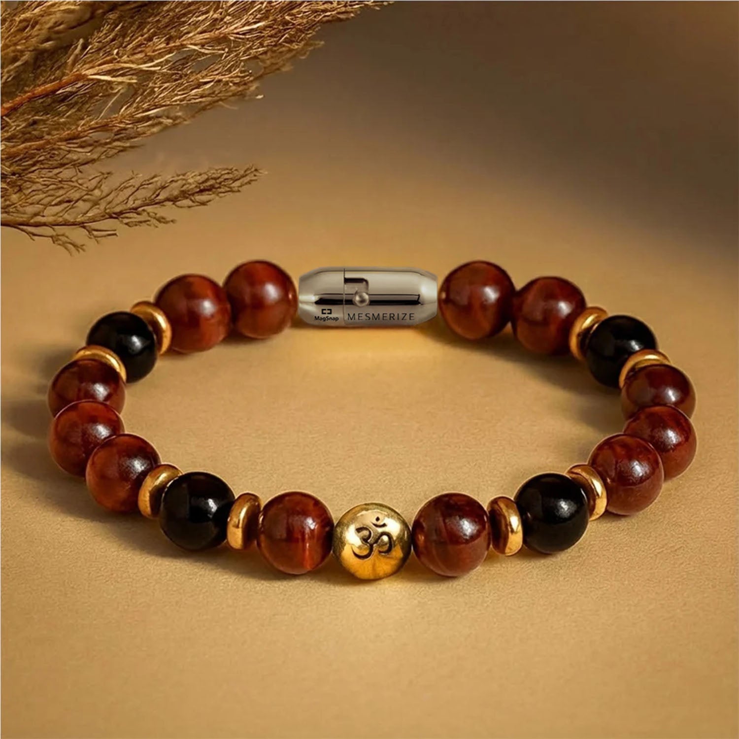 925 Sterling Silver Sacred Om Natural Stone Bracelet with MagSnap2