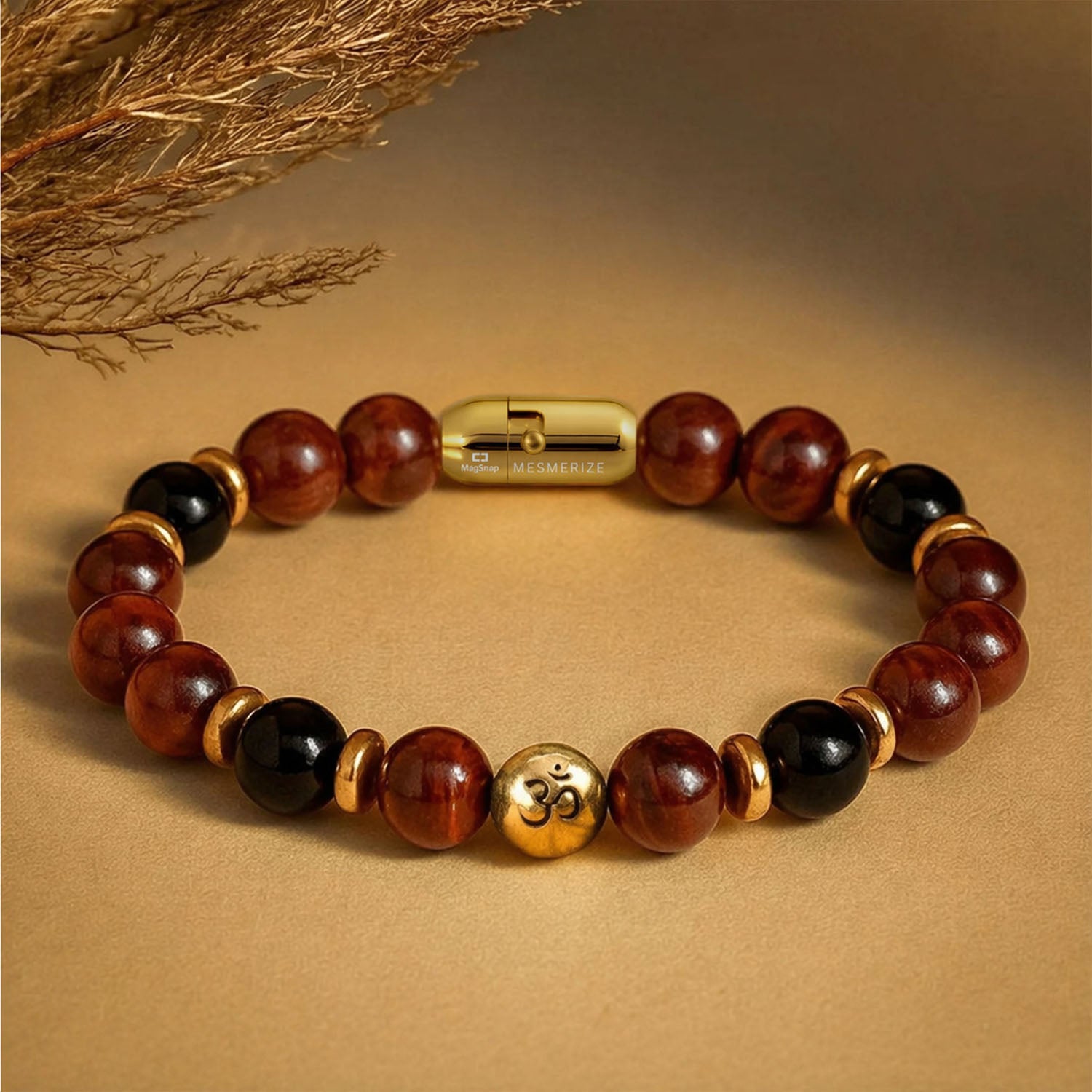 925 Sterling Silver Sacred Om Natural Stone Bracelet with MagSnap2