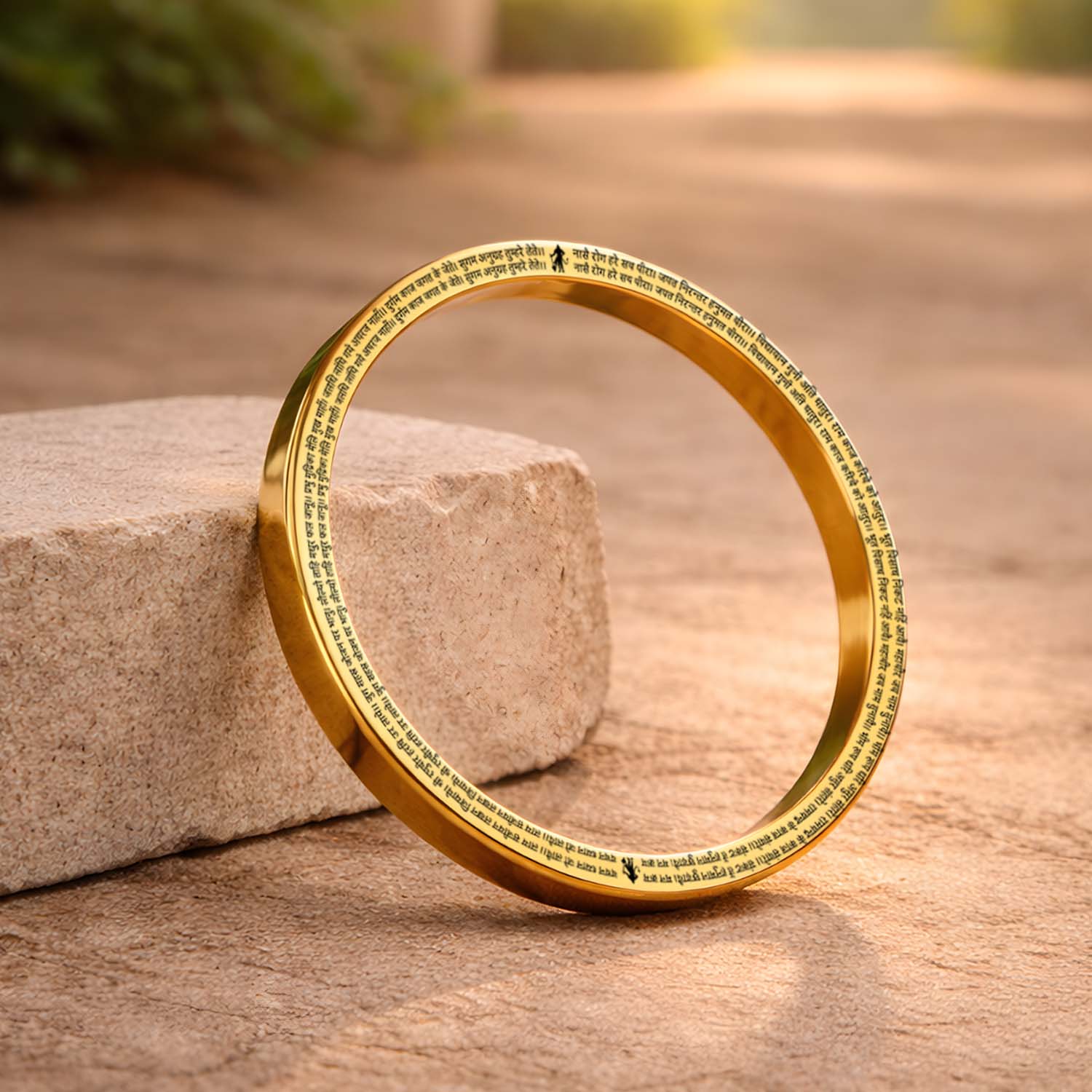 9 Verse Hanuman Chalisa MicroCarved Classic Round Kada Gold