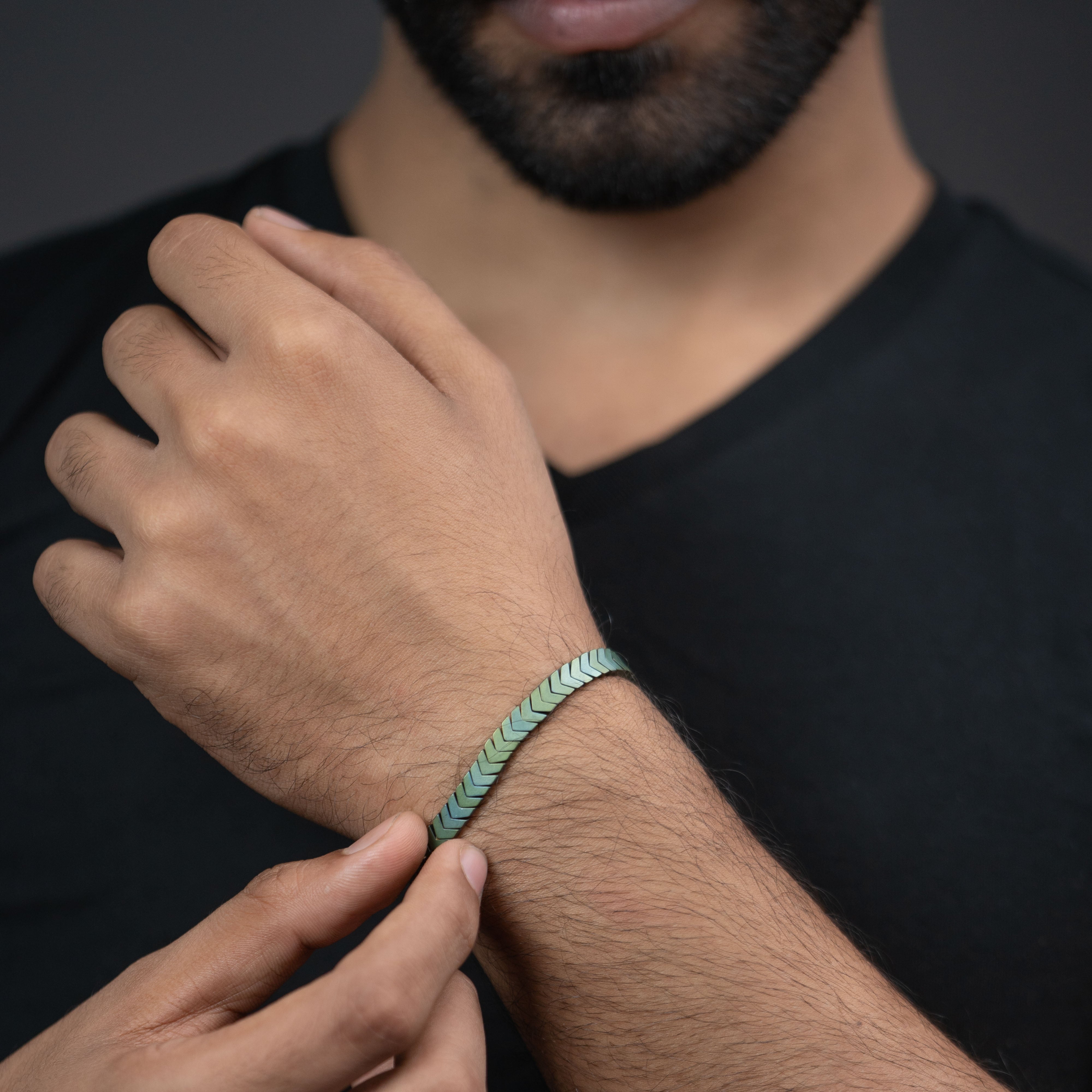 Aqua Blue Hematite Stack Natural Stone Bracelet