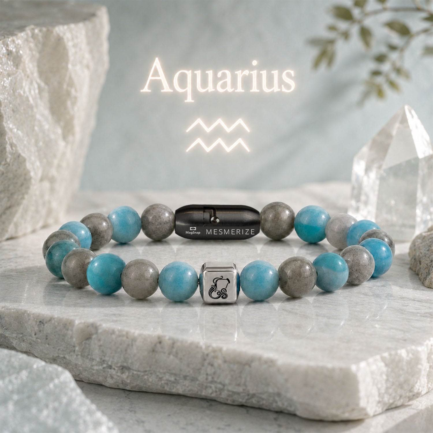 Aquarius (Kumbh) Zodiac Stone Bracelet with MagSnap 4