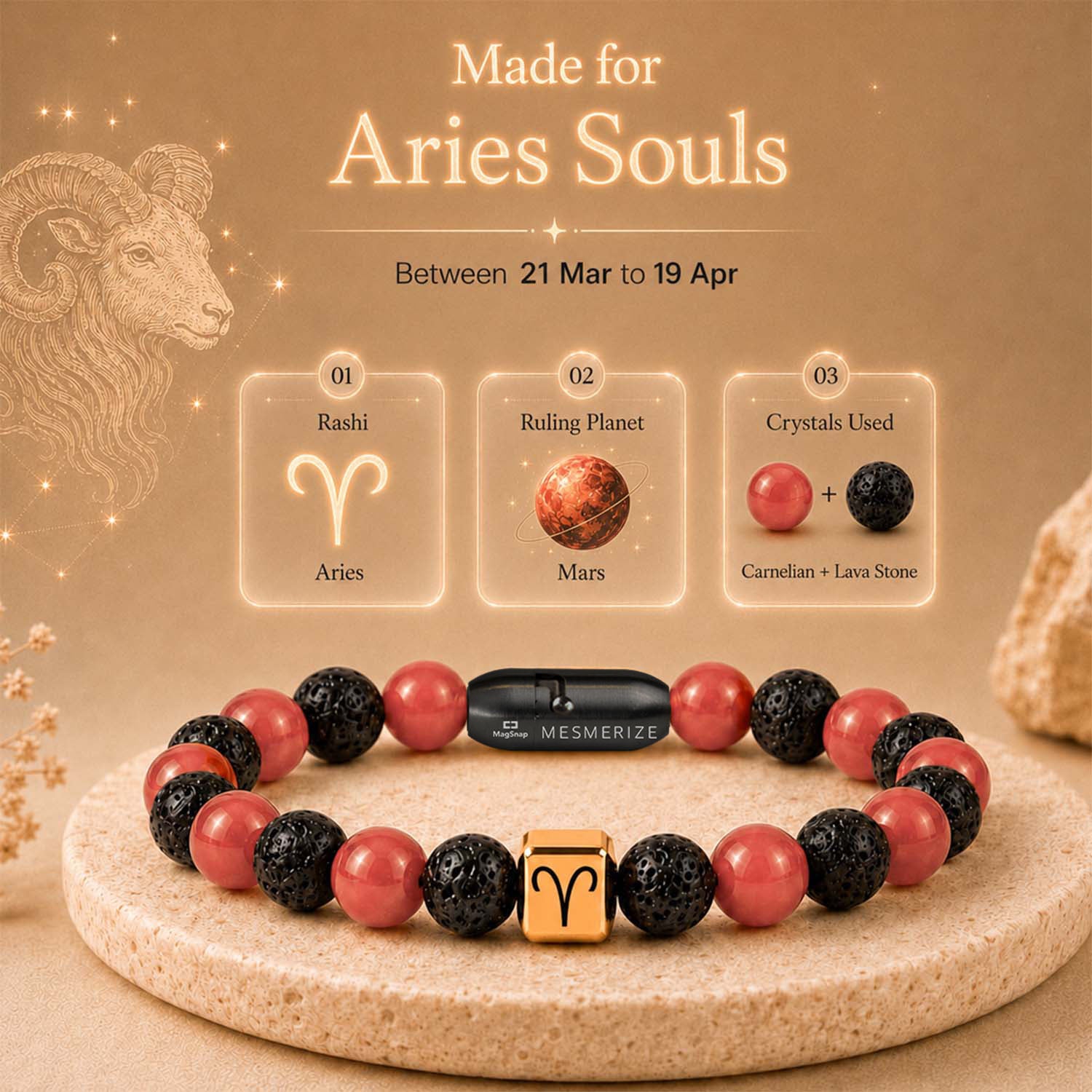 Aries (Mesh)Zodiac Stone Bracelet with MagSnap 4