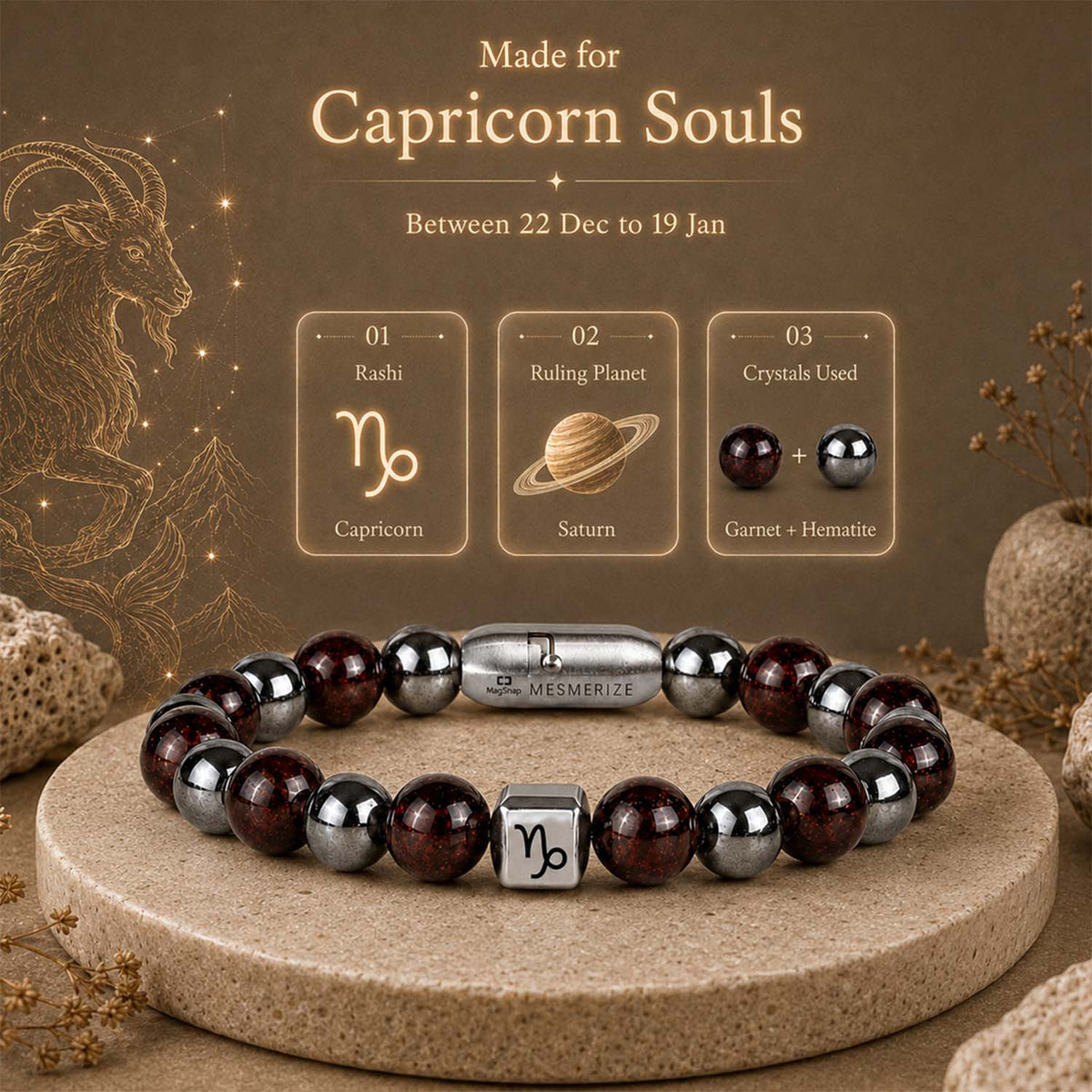 Capricorn (Makar) Zodiac Stone Bracelet with MagSnap 4