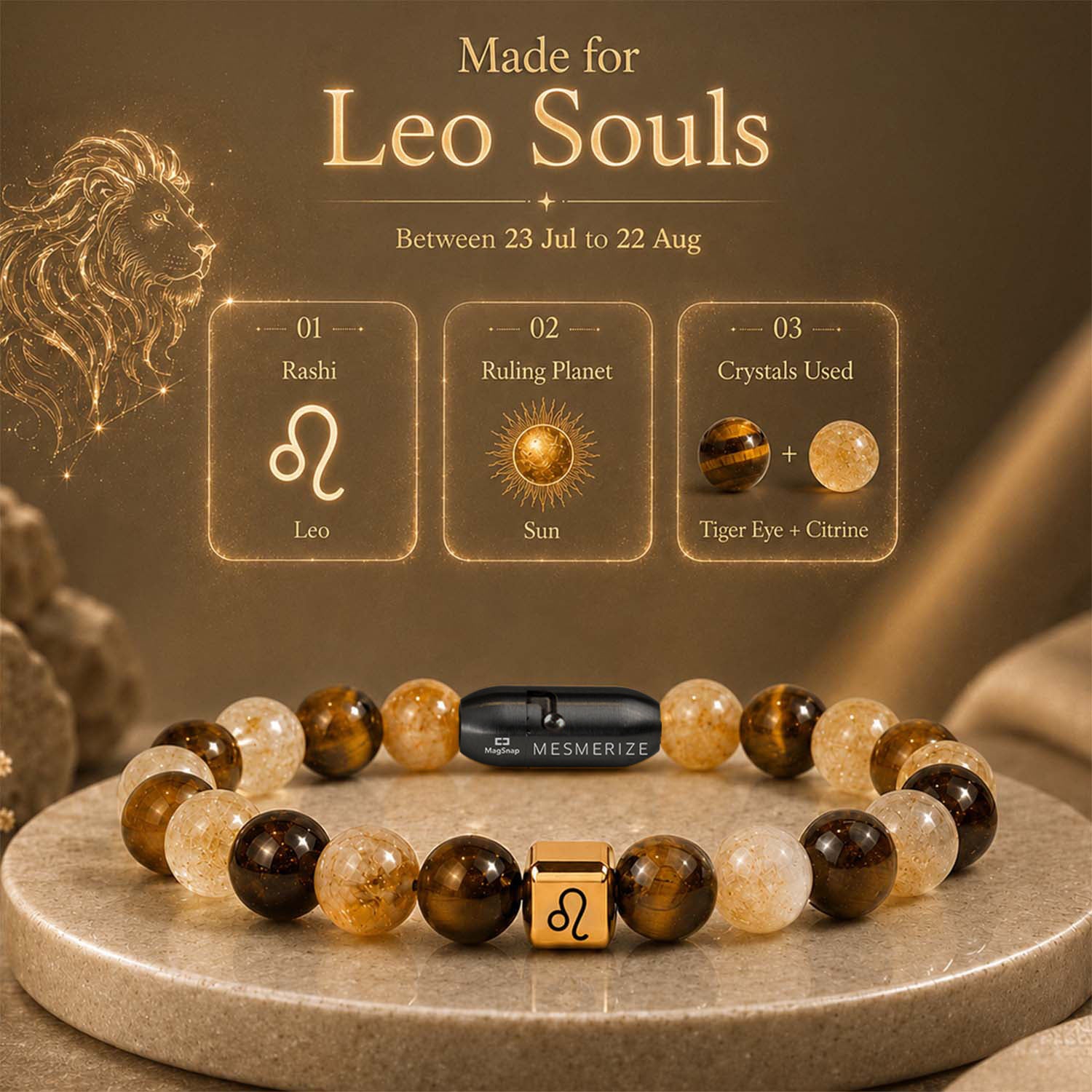 Leo (Singh) Zodiac Stone Bracelet with MagSnap 4