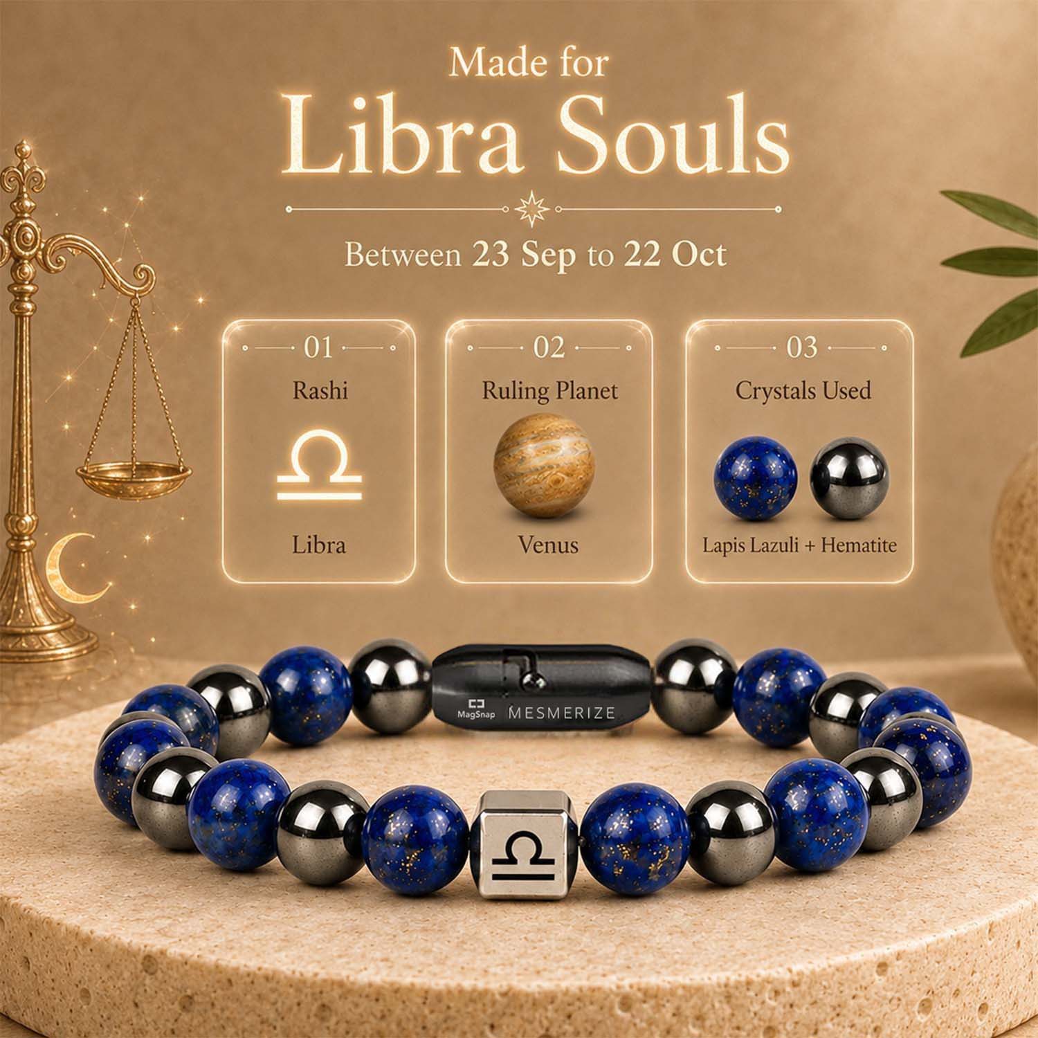 Libra (Tula) Zodiac Stone Bracelet with MagSnap 4