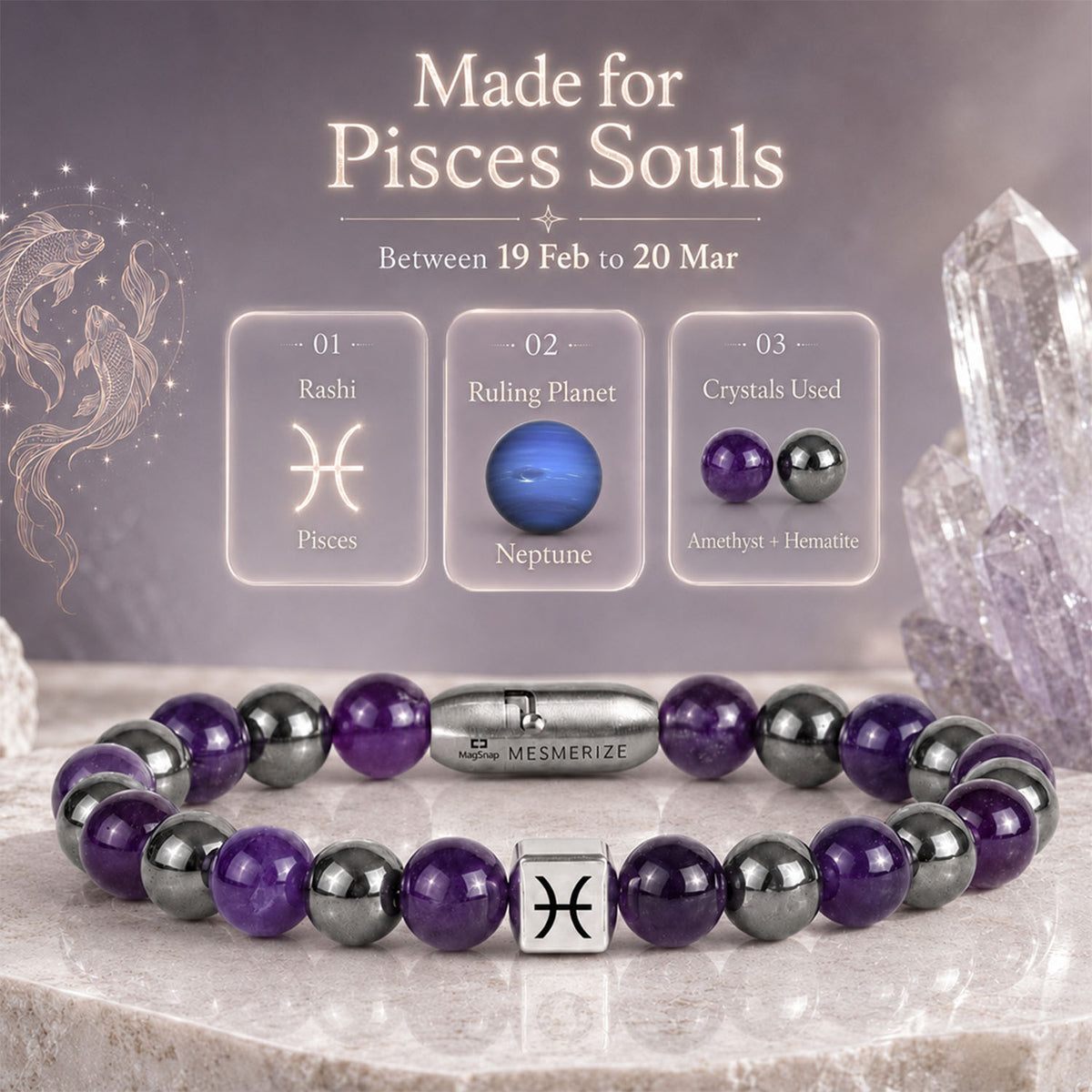 Pisces (Meen) Zodiac Stone Bracelet with MagSnap 4