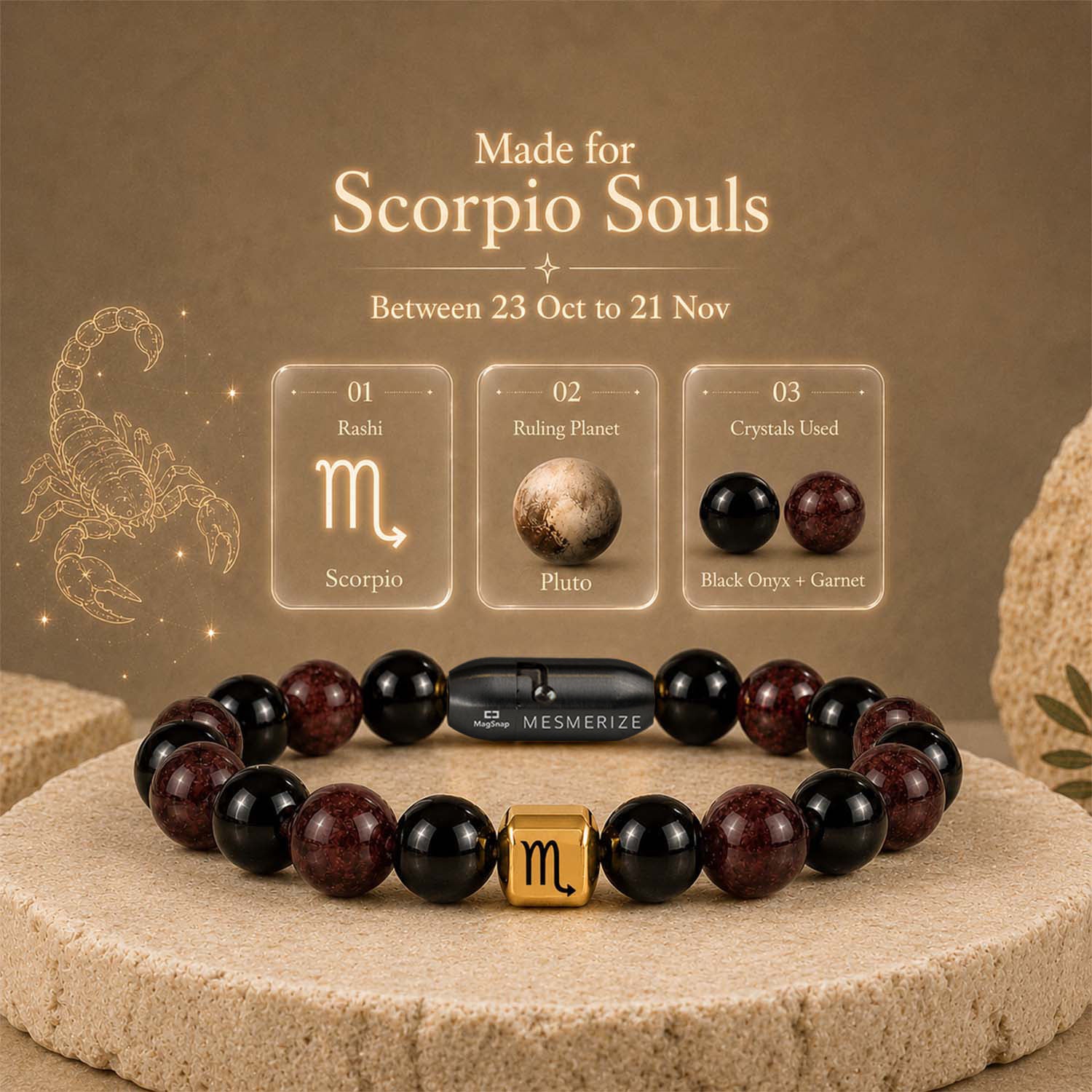 Scorpio (Vrishchik) Zodiac Stone Bracelet with MagSnap 4