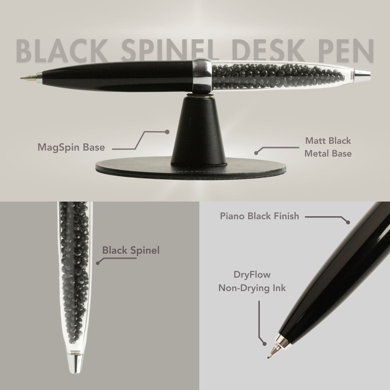 Personalised Black Spinel MagSpin Rotating Desk Pen with DryFlow Ink