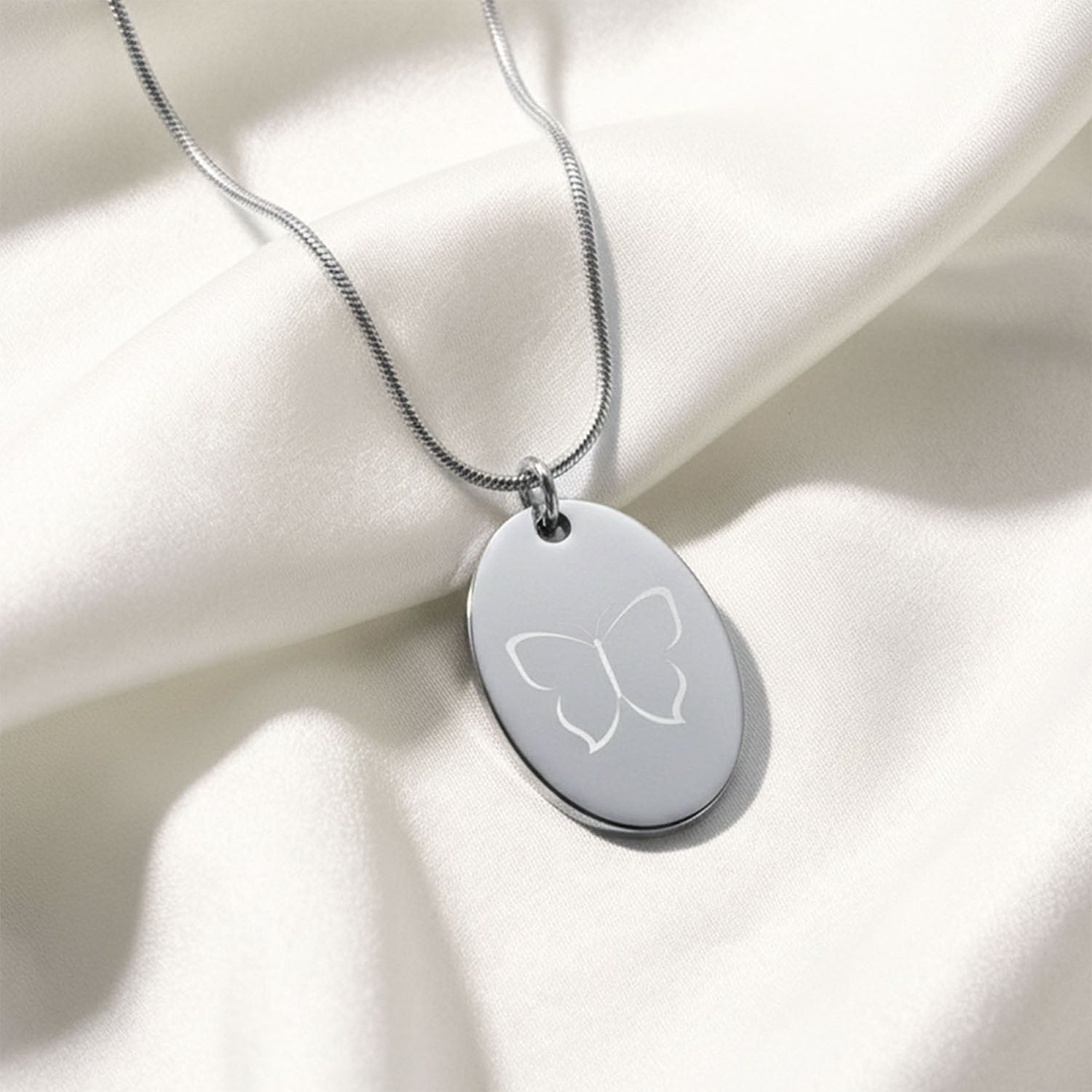 Butterfly Oval Necklace Silver