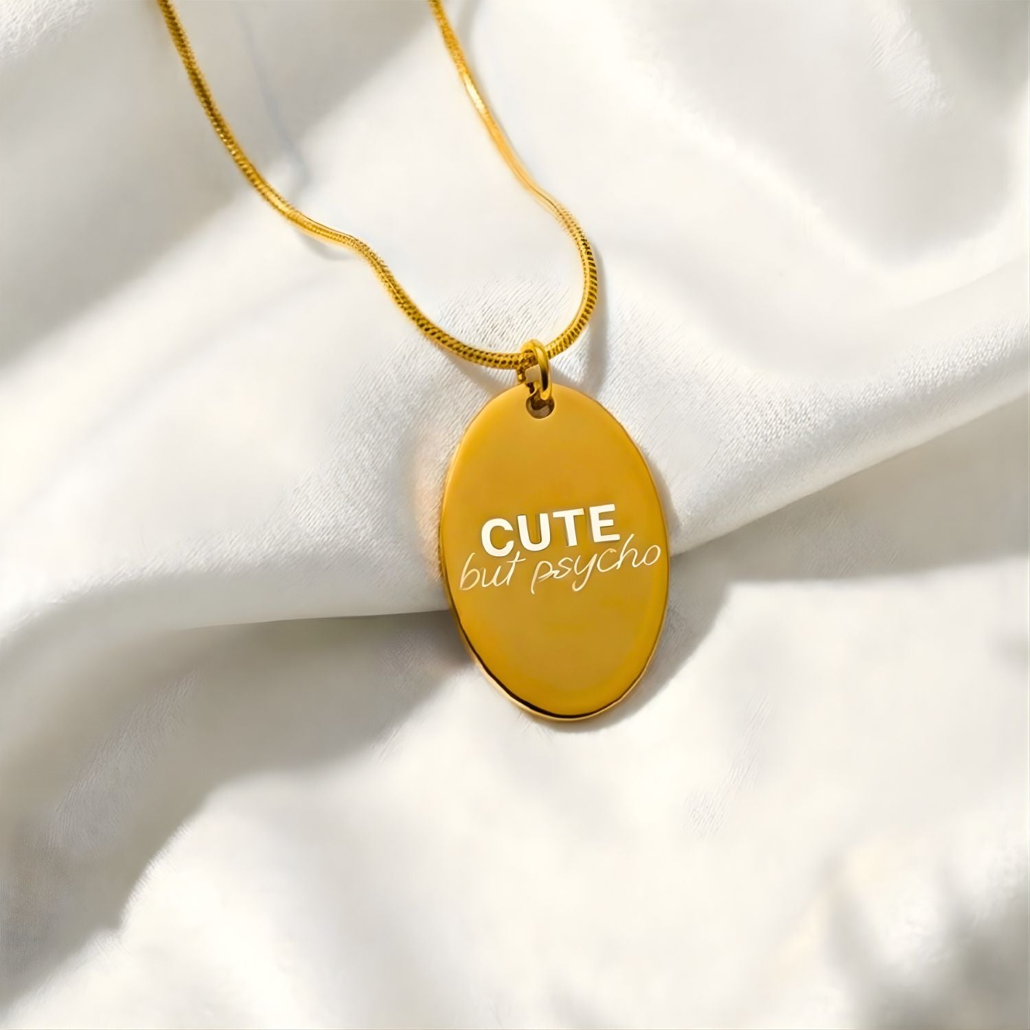 Cute But Psycho Oval Necklace Gold