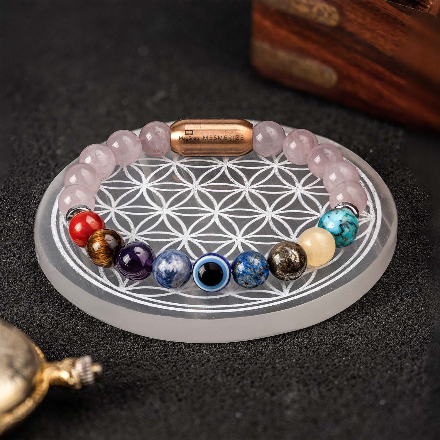 Floral Selenite Charging Plate With Bracelet