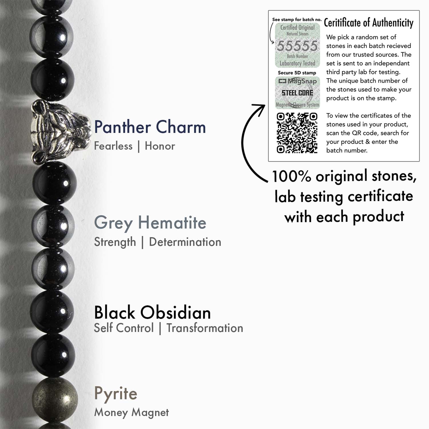 Natural Stone Jewellery Focus Black Panther 2.0 Natural Stone Bracelet with MagSnap