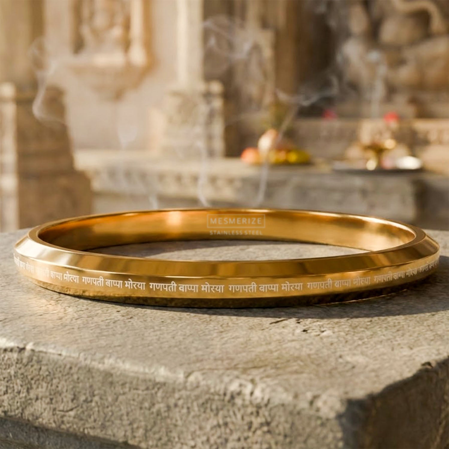 Ganpati Bappa Morya MicroCarved Round Kada Gold