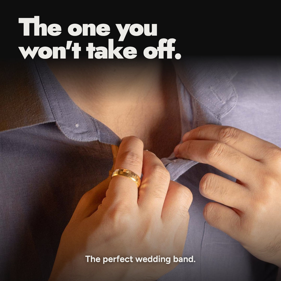 Gold Multi-Faceted Mirror Finish Tungsten Carbide Band Ring