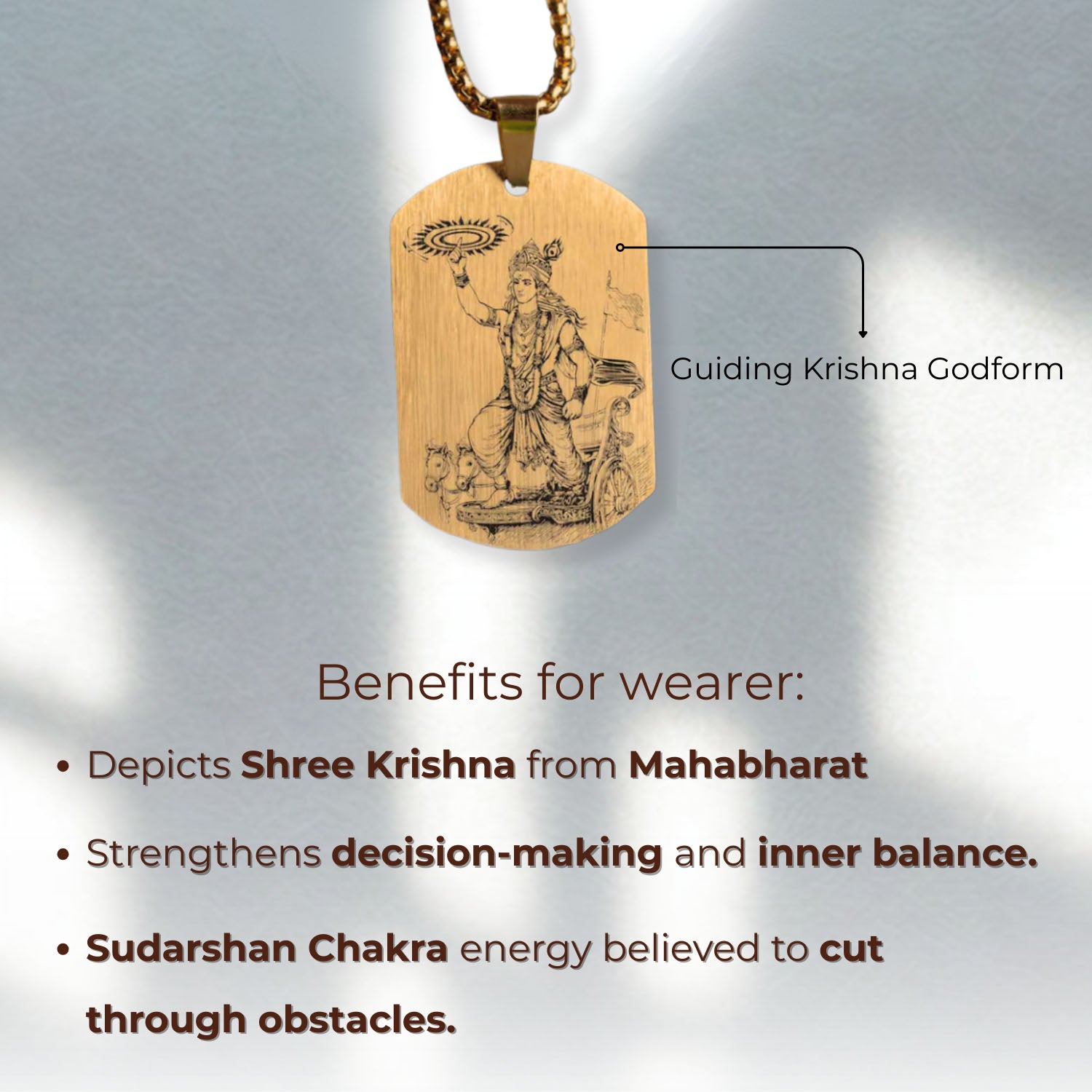 Guiding Krishna Godform Silver Tag Necklace