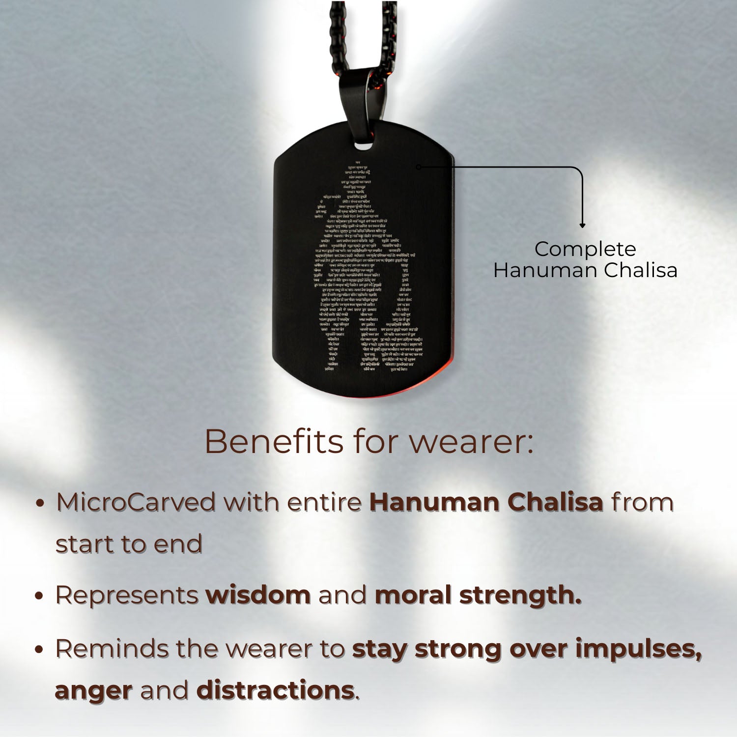 Silver Hanuman Chalisa MicroCarved Tag Necklace