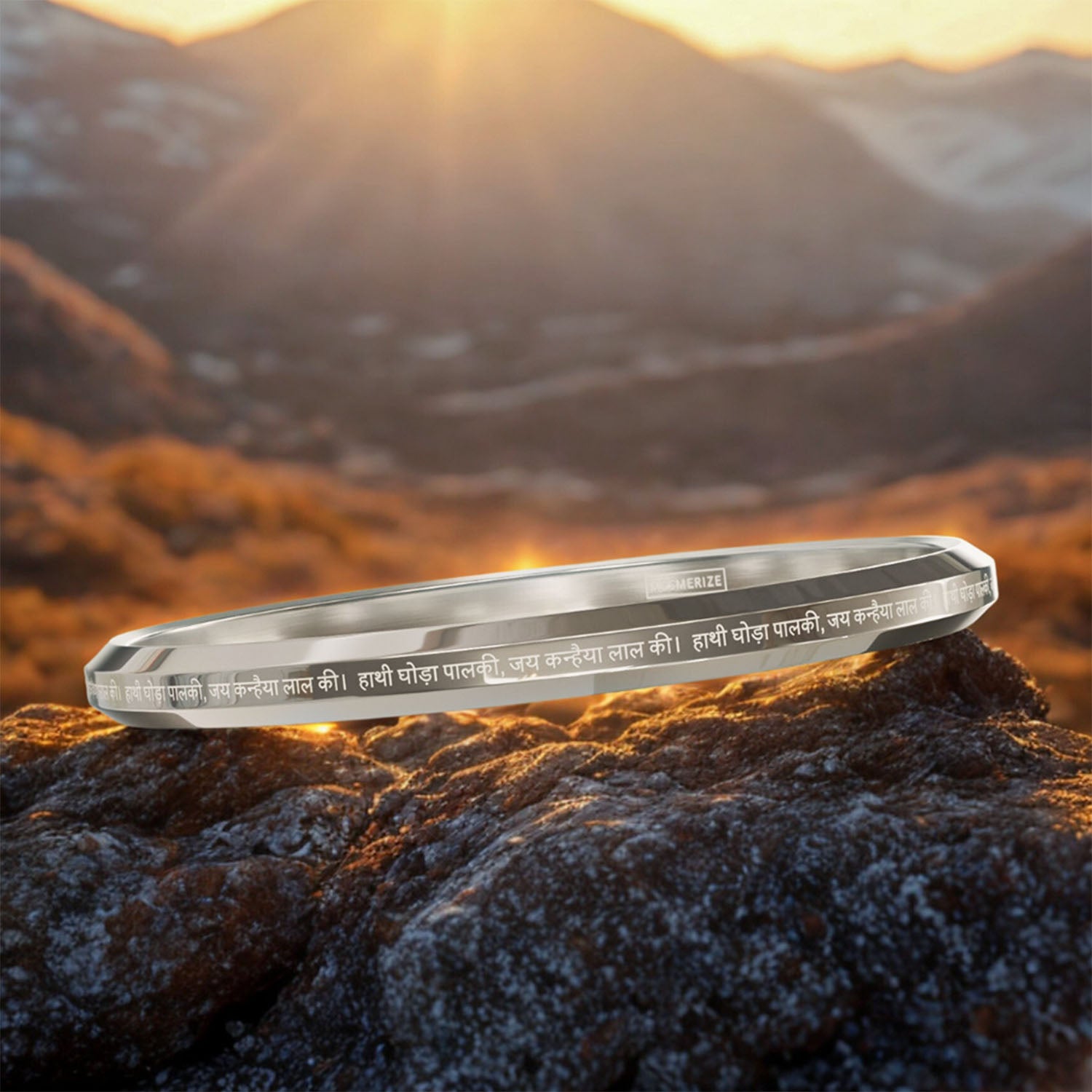 Hathi Godha Palki Krishna MicroCarved Round Kada Silver