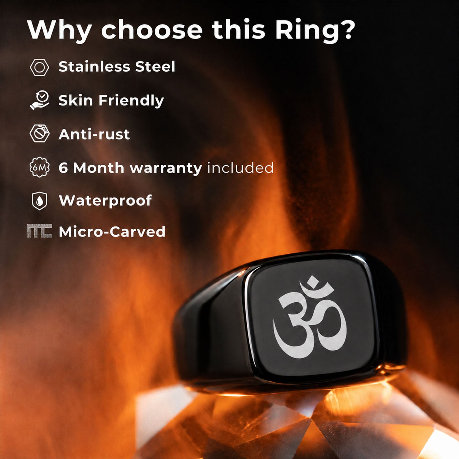 Spiritual Black Hercules Ring Om Yin Yang