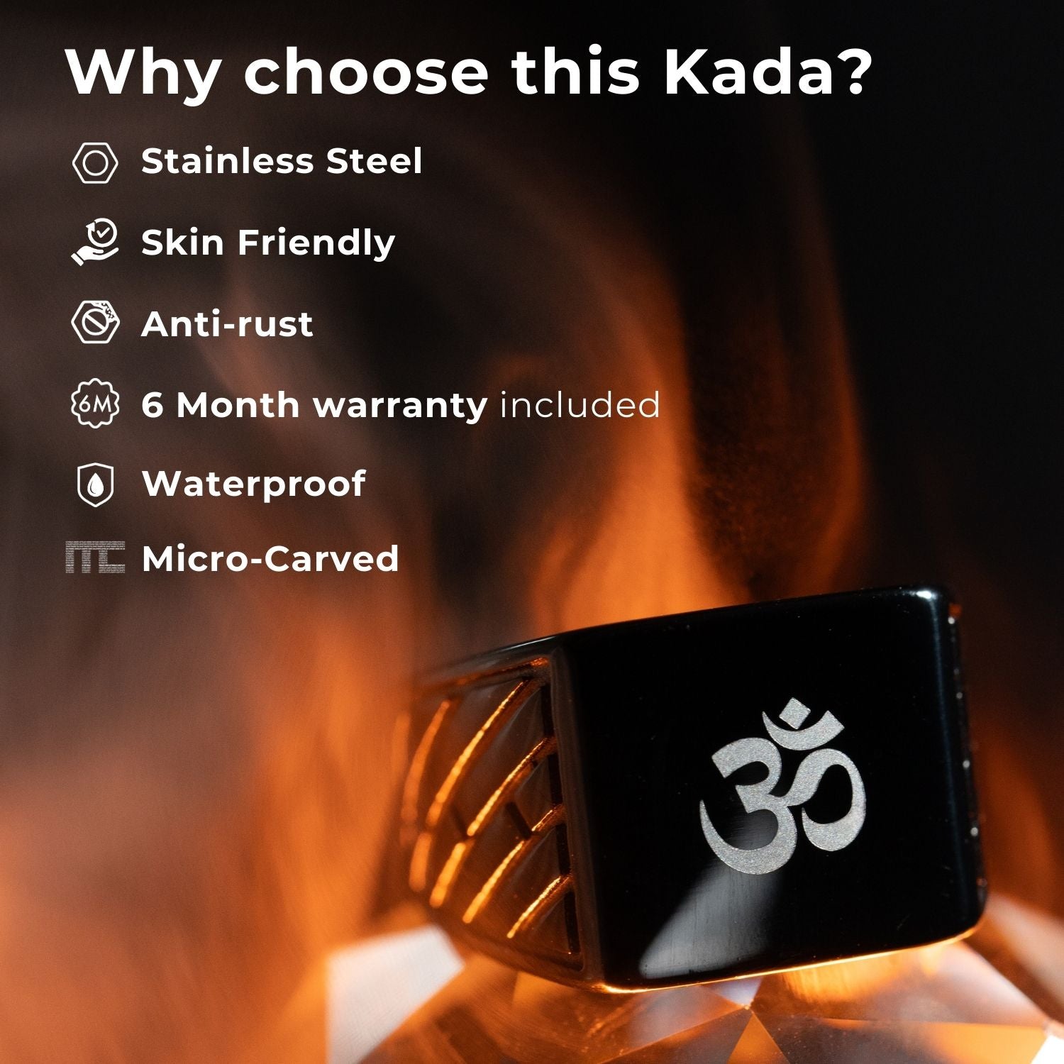 Om Namah Shivay MicroCarved Beveled Ring