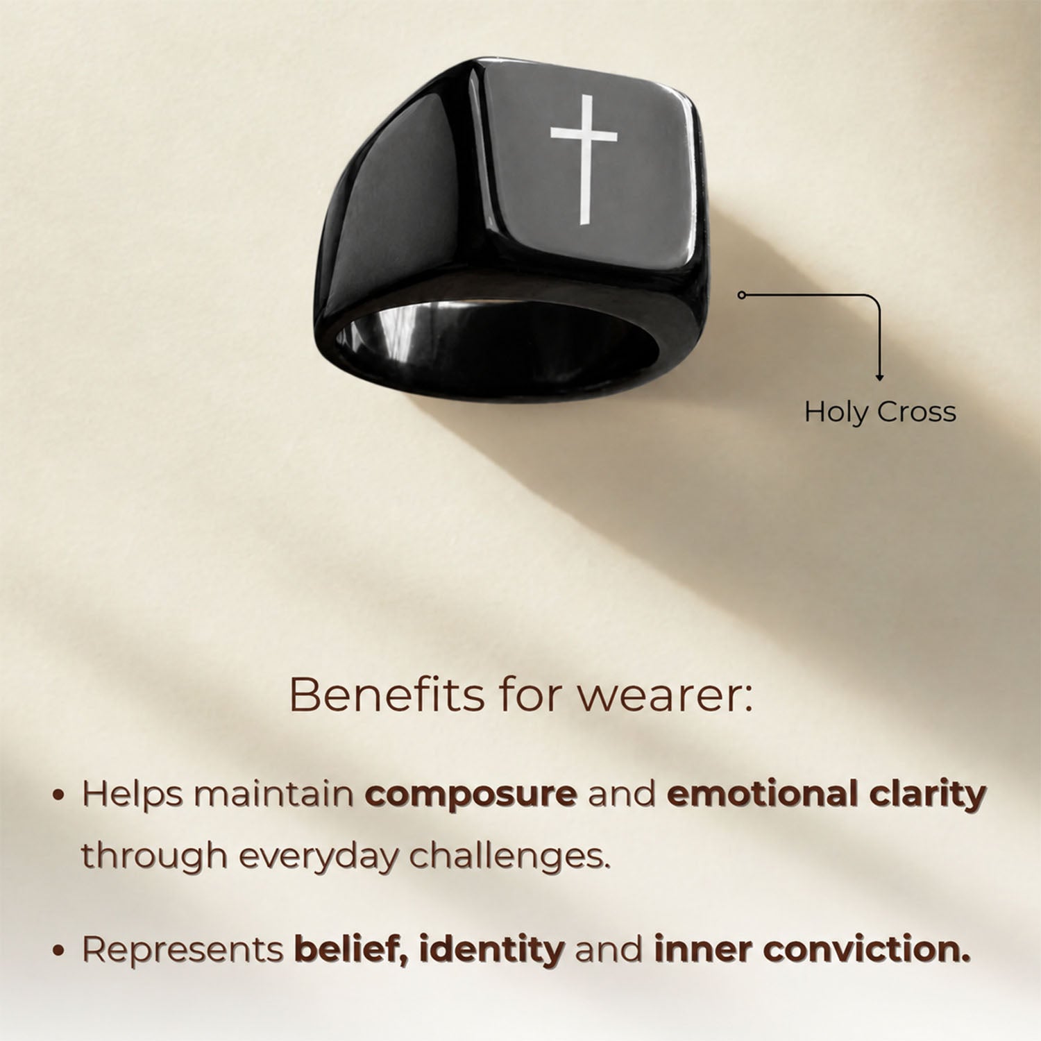 Spiritual Black Hercules Ring Holy Cross