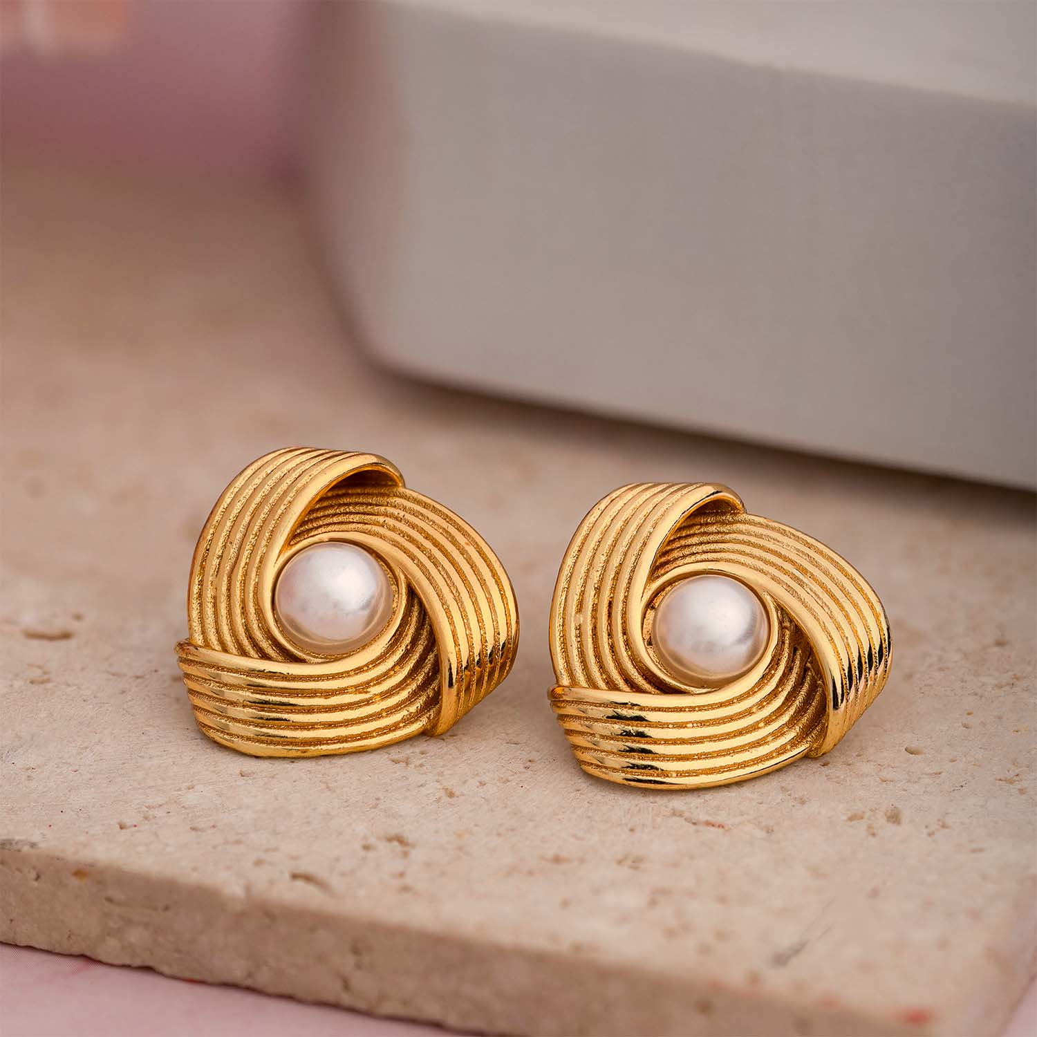 Juliette Pearl Knot 18K Gold Stud Earrings