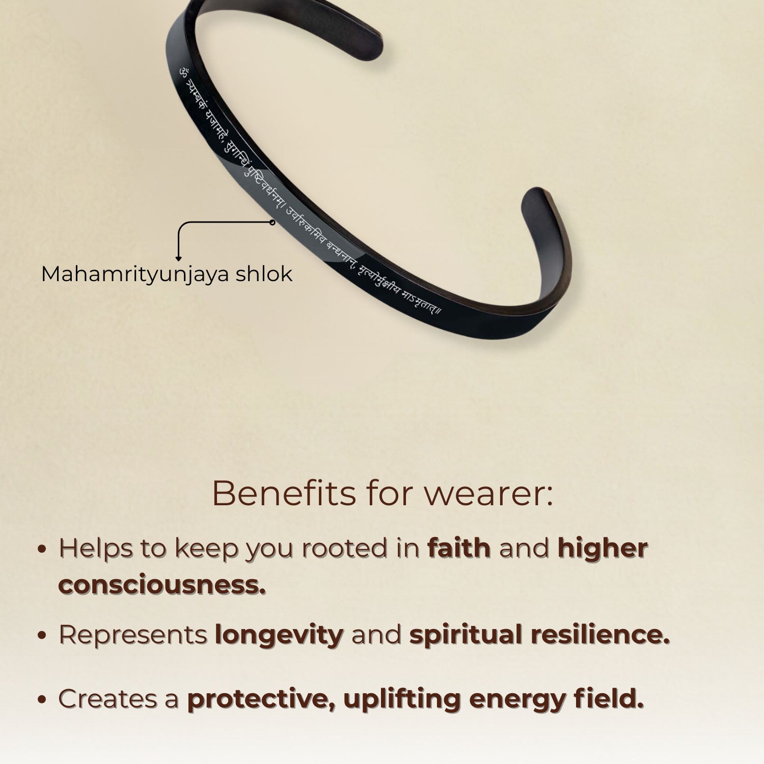 Maha Mrintujay Mantra Gloss Cuff Adjustable Bracelet Rose Gold