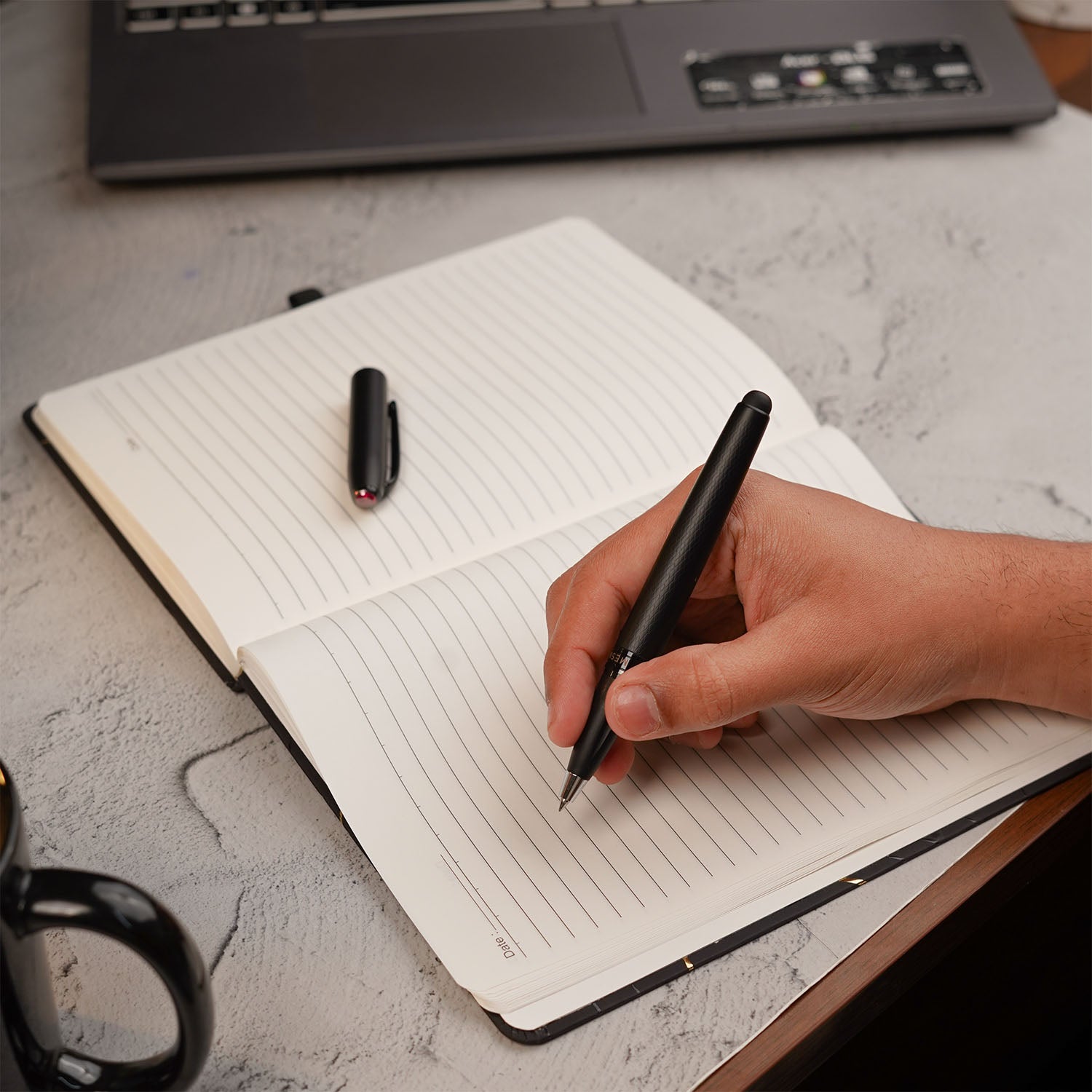Matte Black Notebook with Ultra Matte Black Garnet 2 in 1 MagSnap Roller Ball Pen with Stylus None