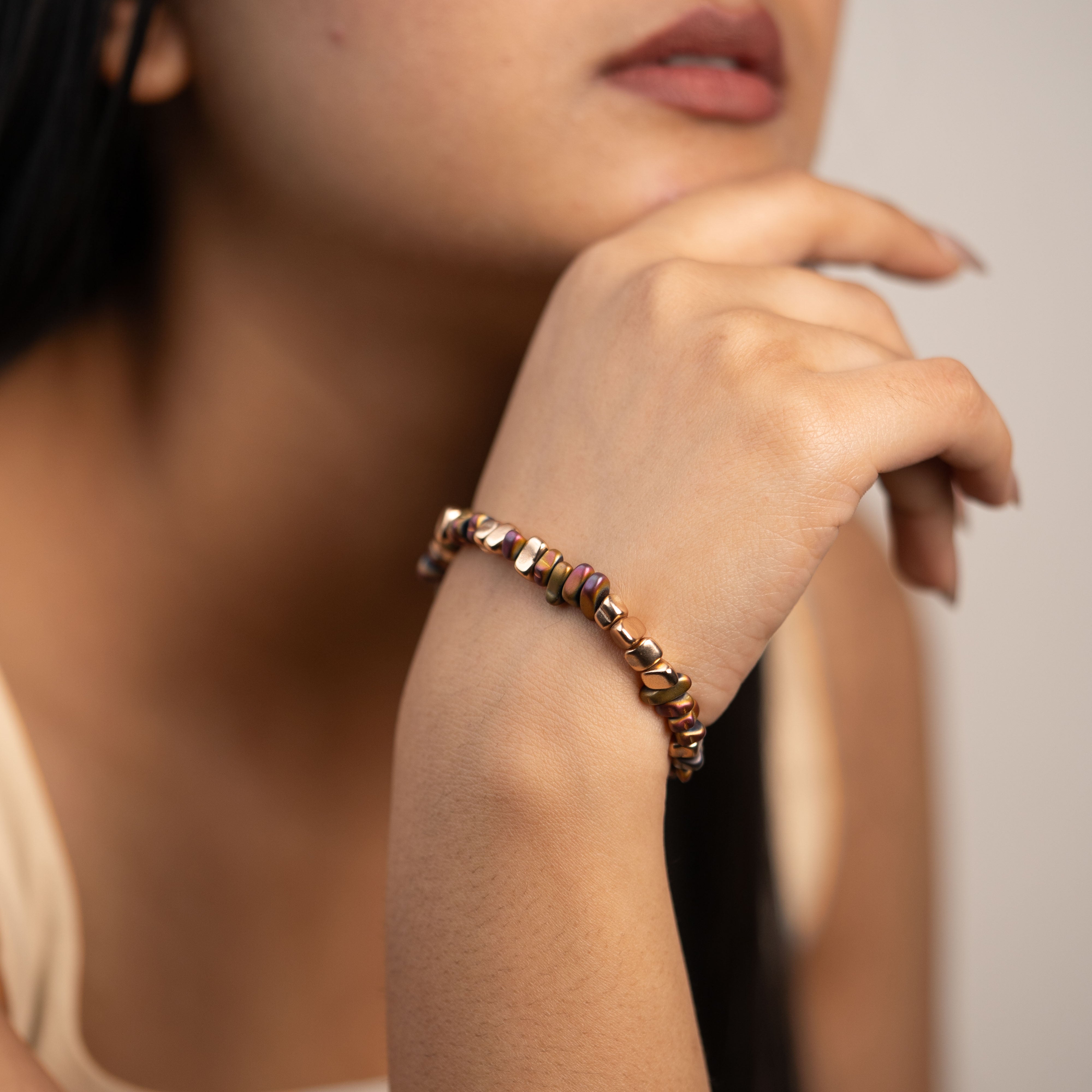 Metallic Rainbow Hematite Stack Natural Stone Bracelet