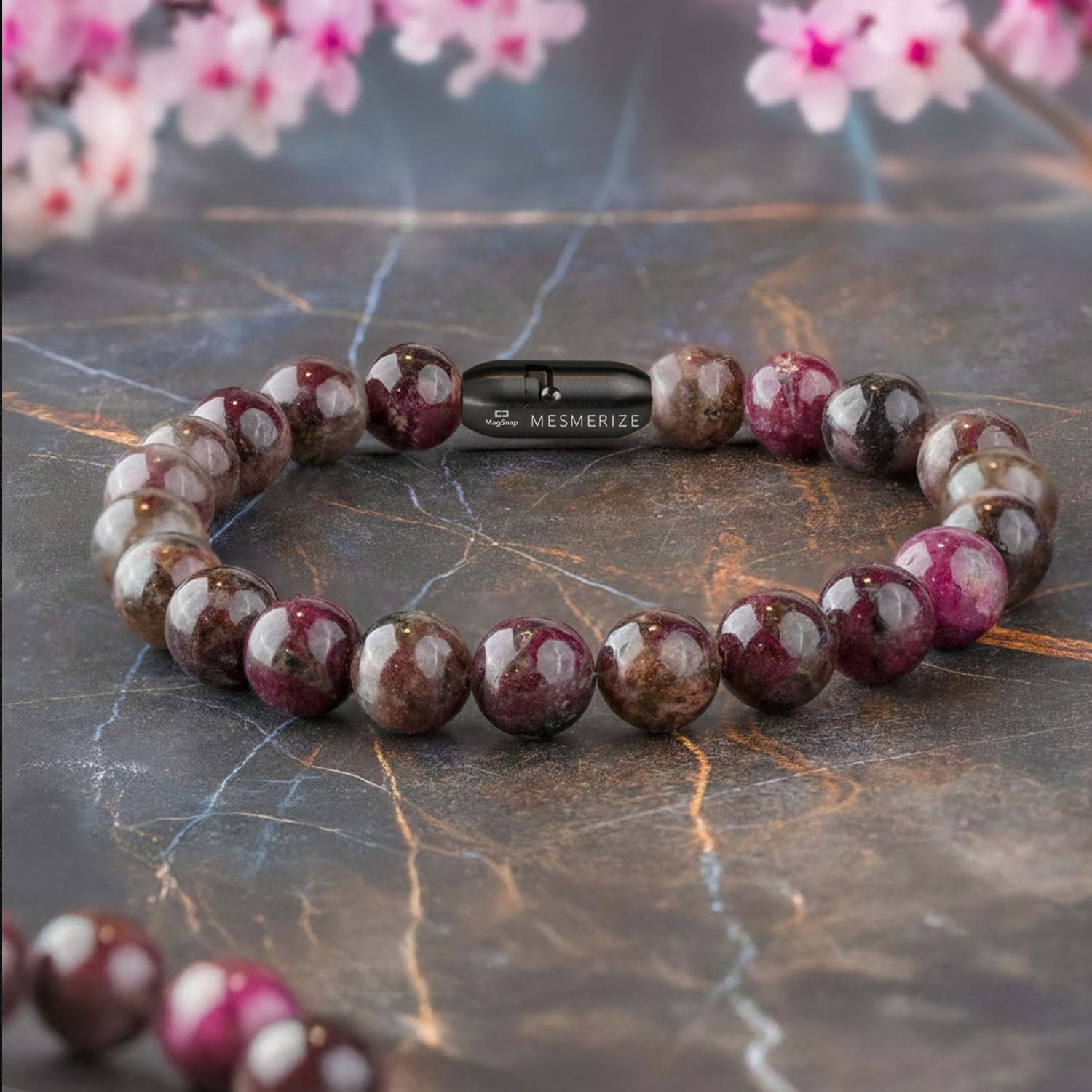 Soothing Pink Tourmaline Natural Stone Bracelet with Magsnap 2