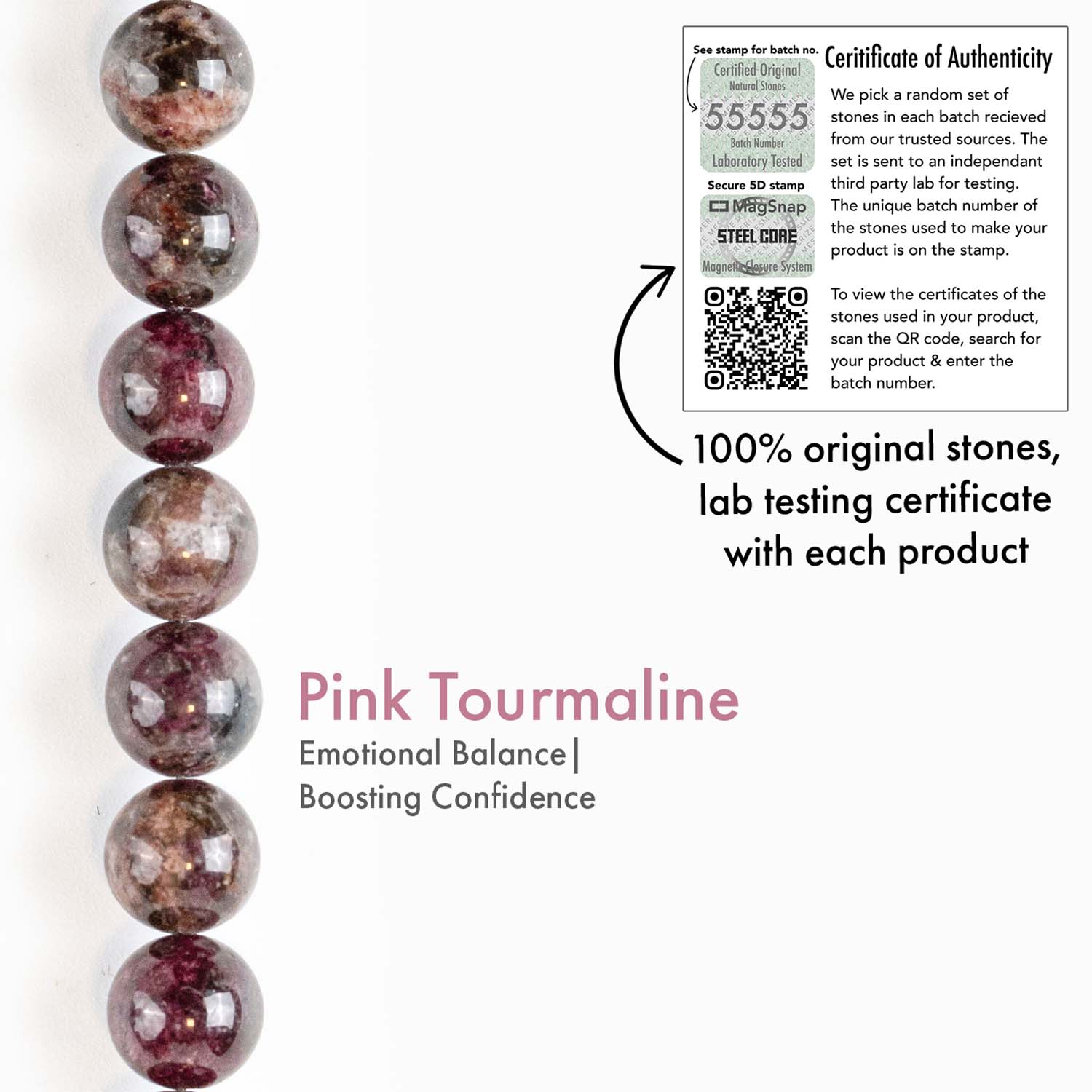 Soothing Pink Tourmaline Natural Stone Bracelet with Magsnap 2