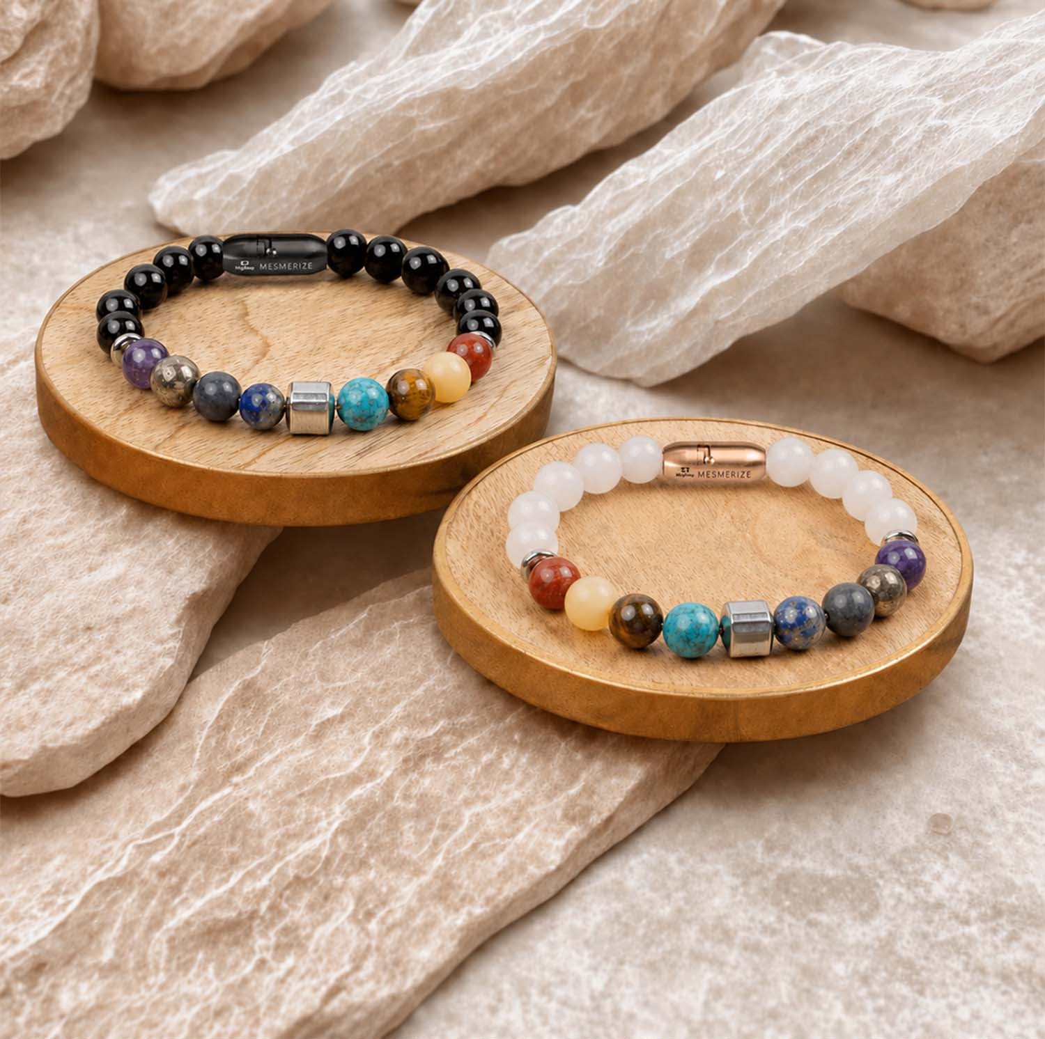 Non Personalised Chakras Natural Stone Couple Bracelets with Magsnap 2