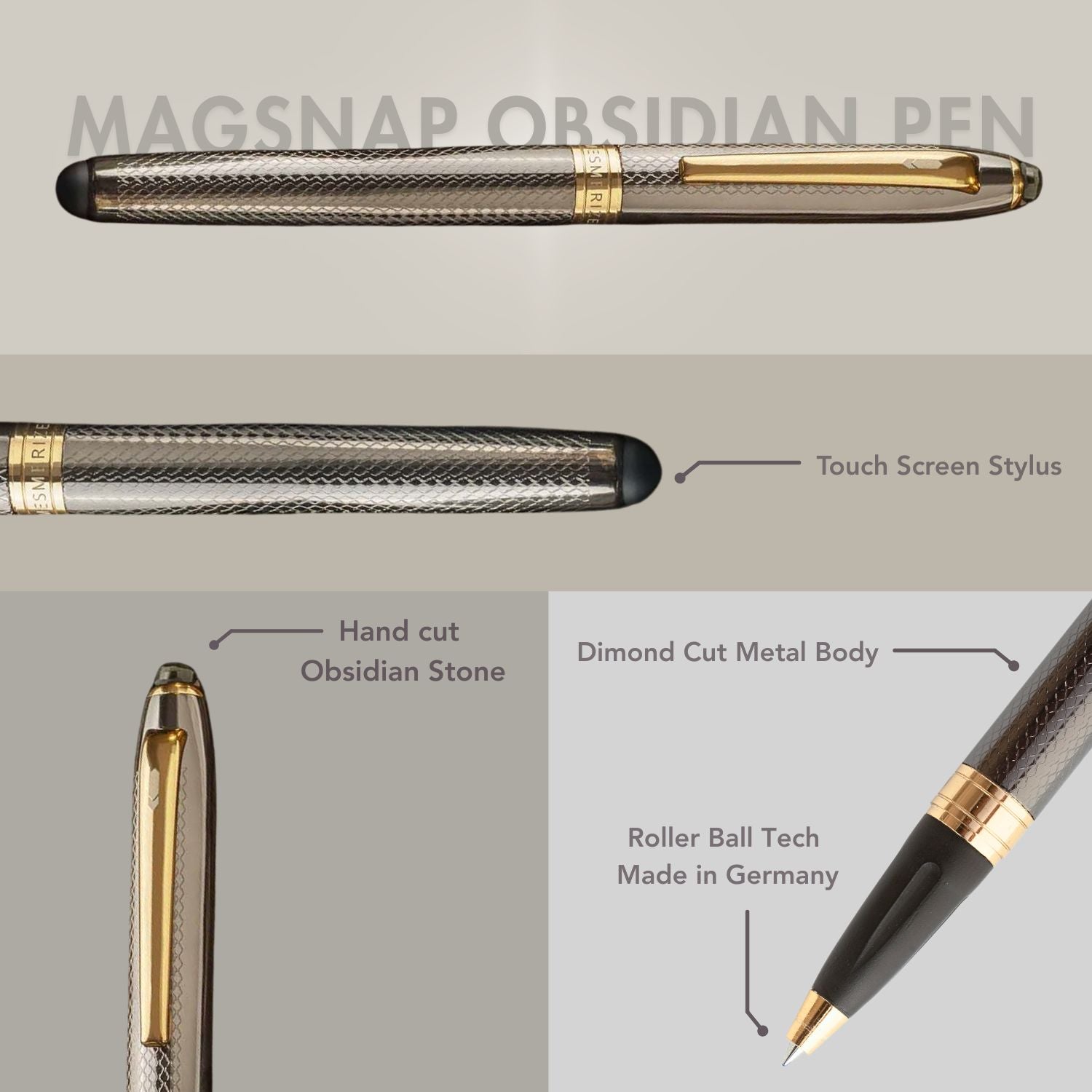 Personalised Obsidian 2 in 1 MagSnap Roller Ball Pen with Stylus