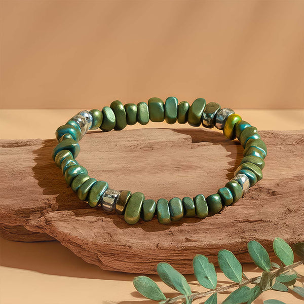 Ocean Green Hematite Stack Natural Stone Bracelet