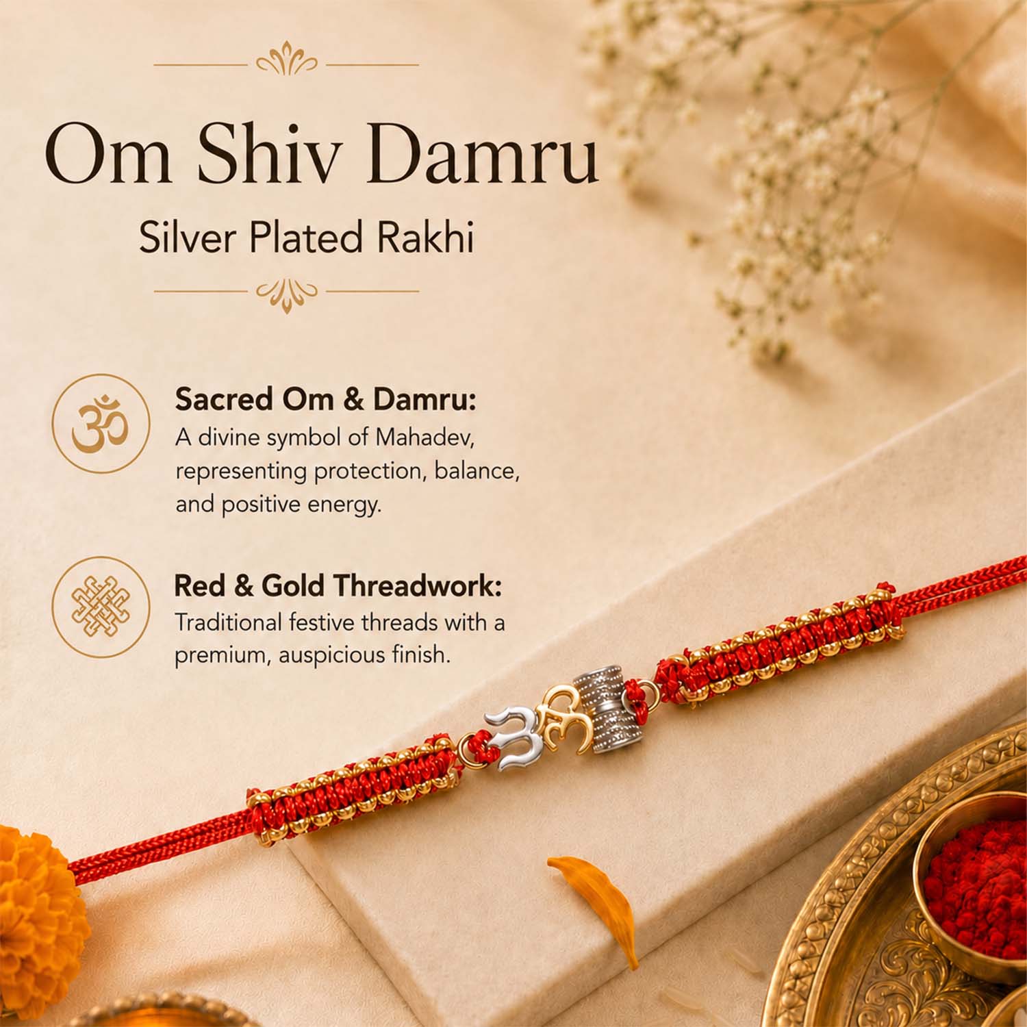 OmTrishulDamruPureSilverPlatedRakhi