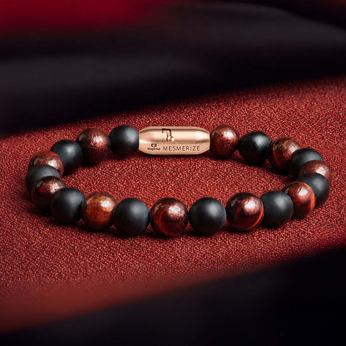 Natural Stone Jewellery Onyx Black and Red Tiger Natural Stone Bracelet with MagSnap