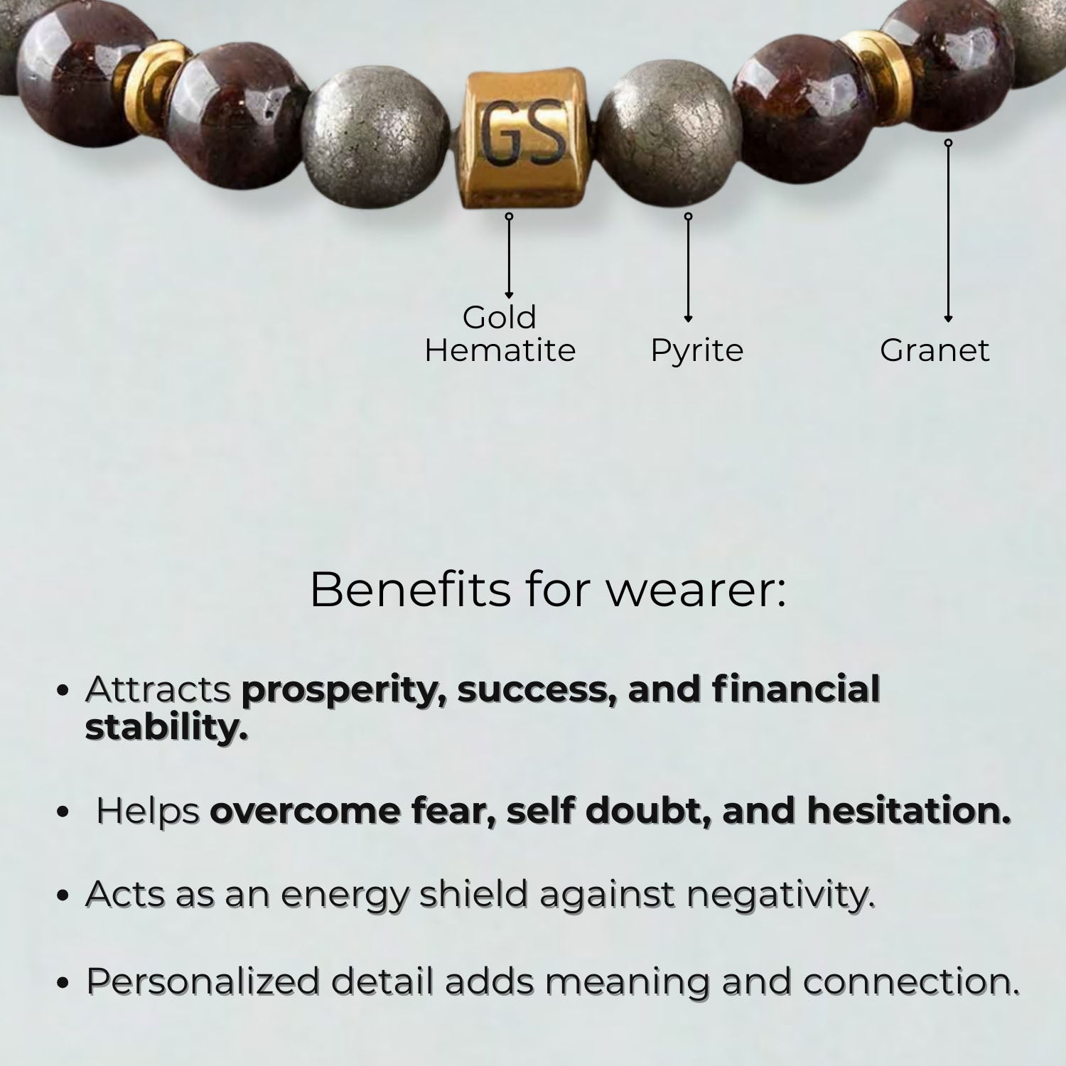 Personalised Abundance Magnet Garnet & Pyrite Natural Stone Bracelet with Magsnap 2