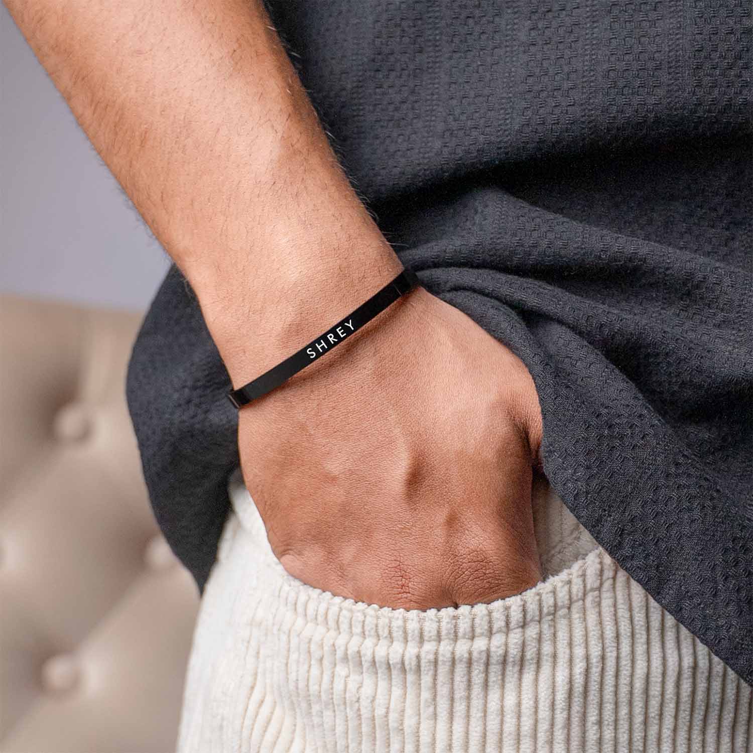 Personalised Black Cuff Kada Bracelet