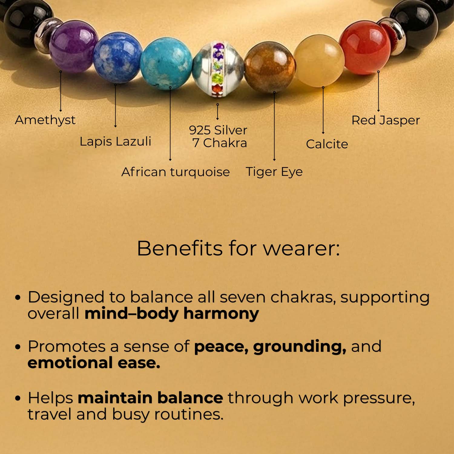 925 Sterling Silver Balance 7 chakra Natural Stone Bracelet With MagSnap2