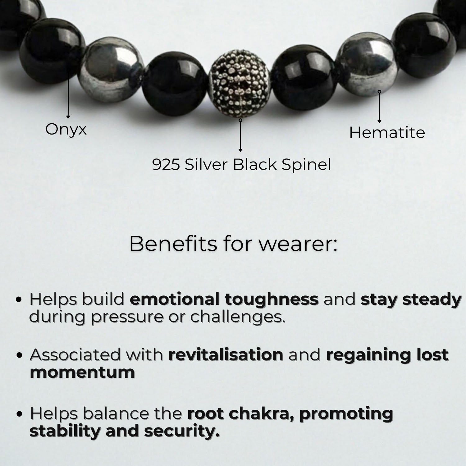 Pure 925 Silver Black Spinel Natural Stone Bracelet With MagSnap 3