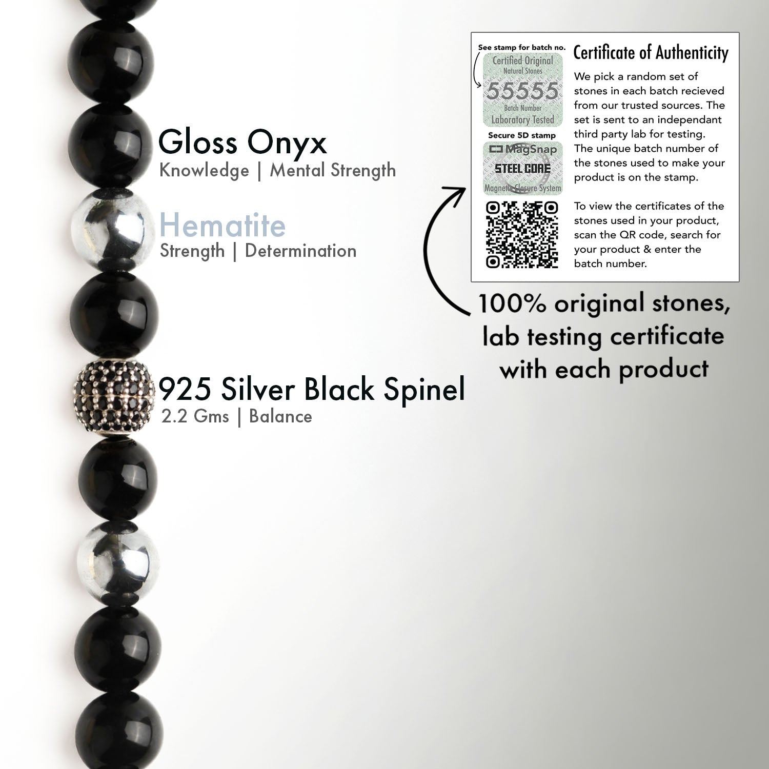 Pure 925 Silver Black Spinel Natural Stone Bracelet With MagSnap 3