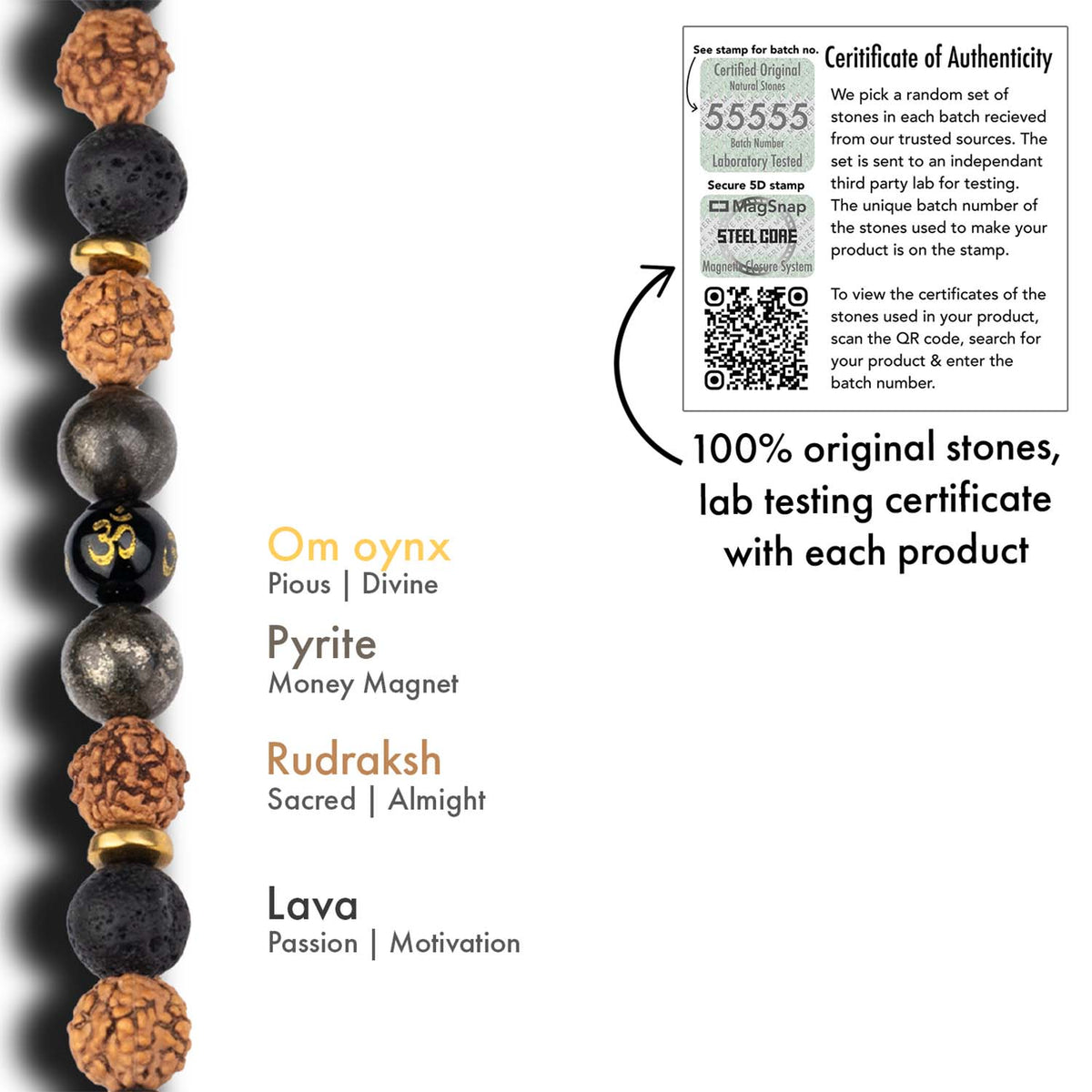 Spiritual Rudraksh Natural Stone Pyrite Om Bracelet 2