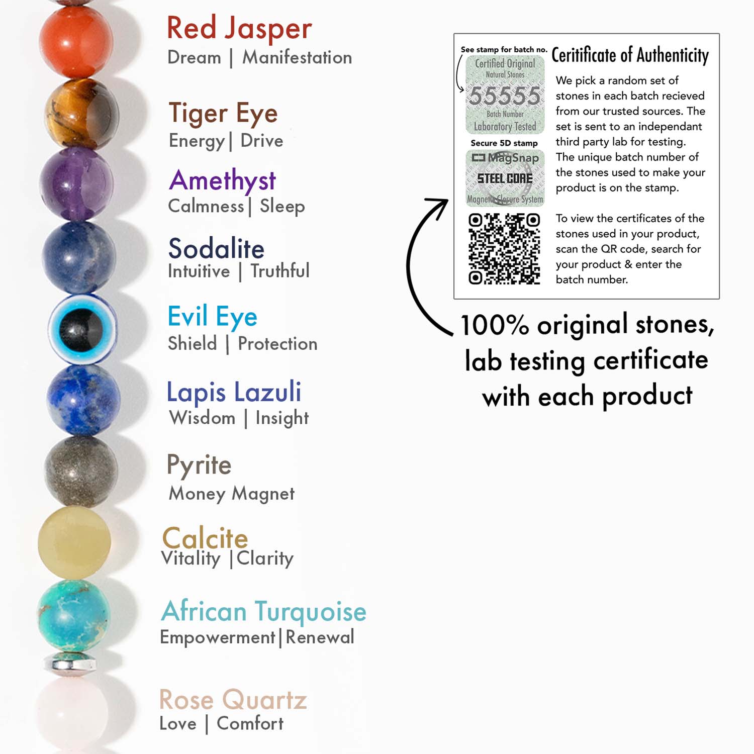 9 Chakra Natural Stone Couple Bracelets with Magsnap2